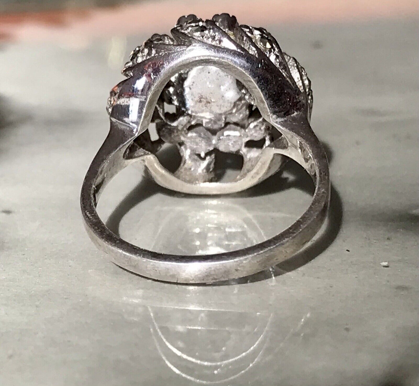 Antik Edel DAMEN Entourage RING Silber 835 Perle Markasite Gr.52