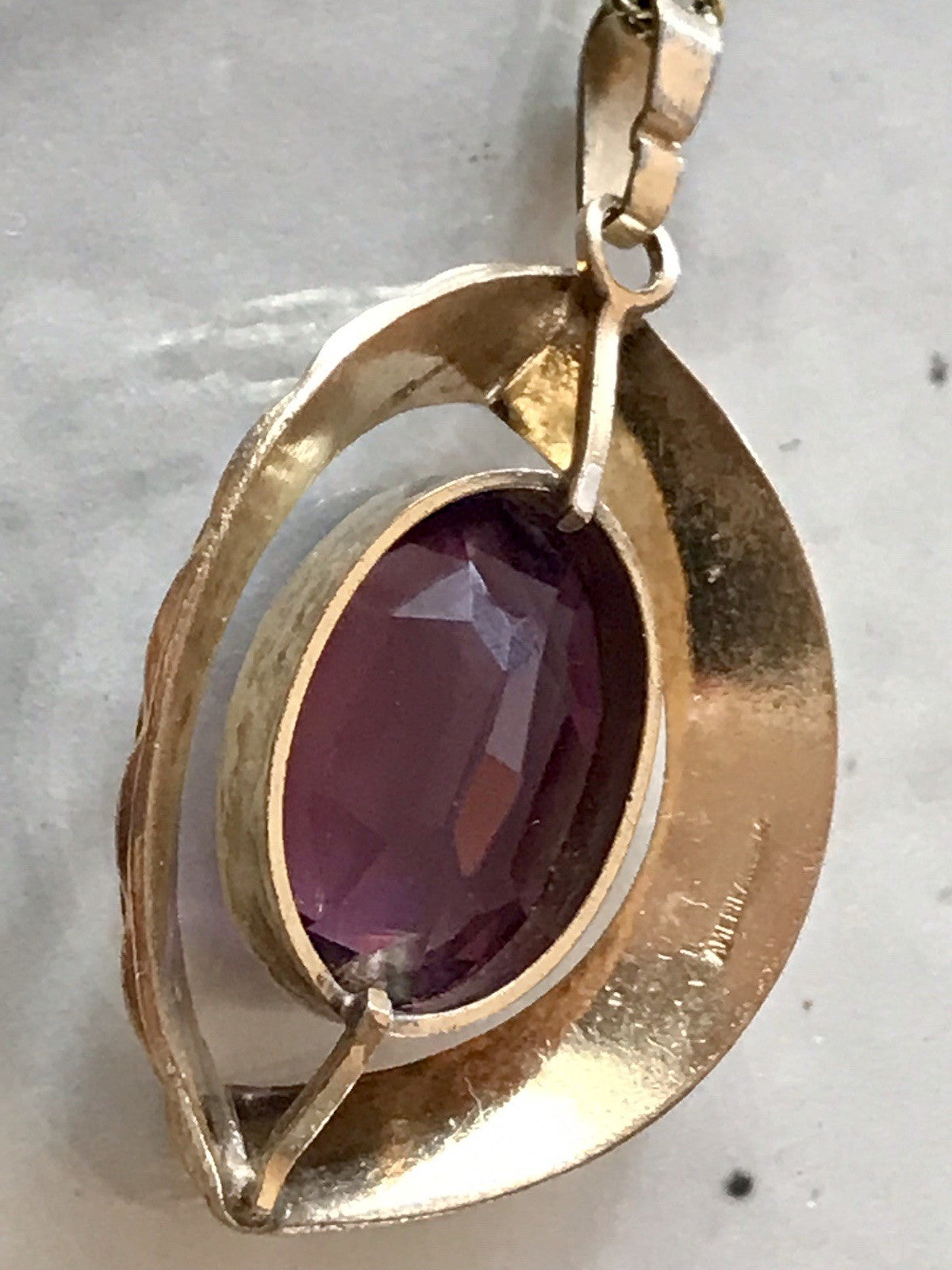 Vintage Designer Anhänger lila Stein Amethyst? Amerik. Doublè vergoldet