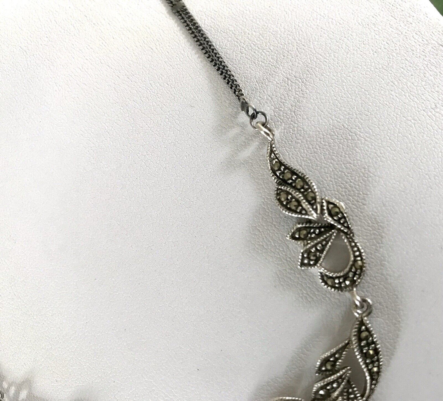 Antik Edel Jugendstil Art Déco 925 Silber Collier Halskette mit Onyx & Markasite