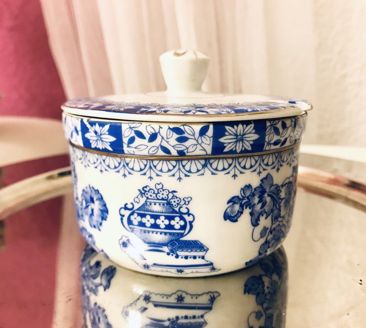 Antik Art Déco Porzellan Deckeldose Dose China Blau Oscar Schaller ??