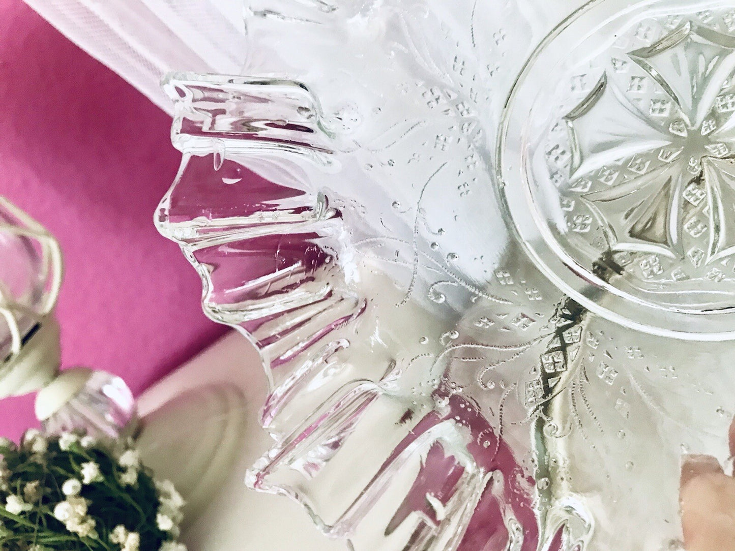 Antik Jugendstil gewellter Serviettenrand Pressglas Schale Glas so schön!