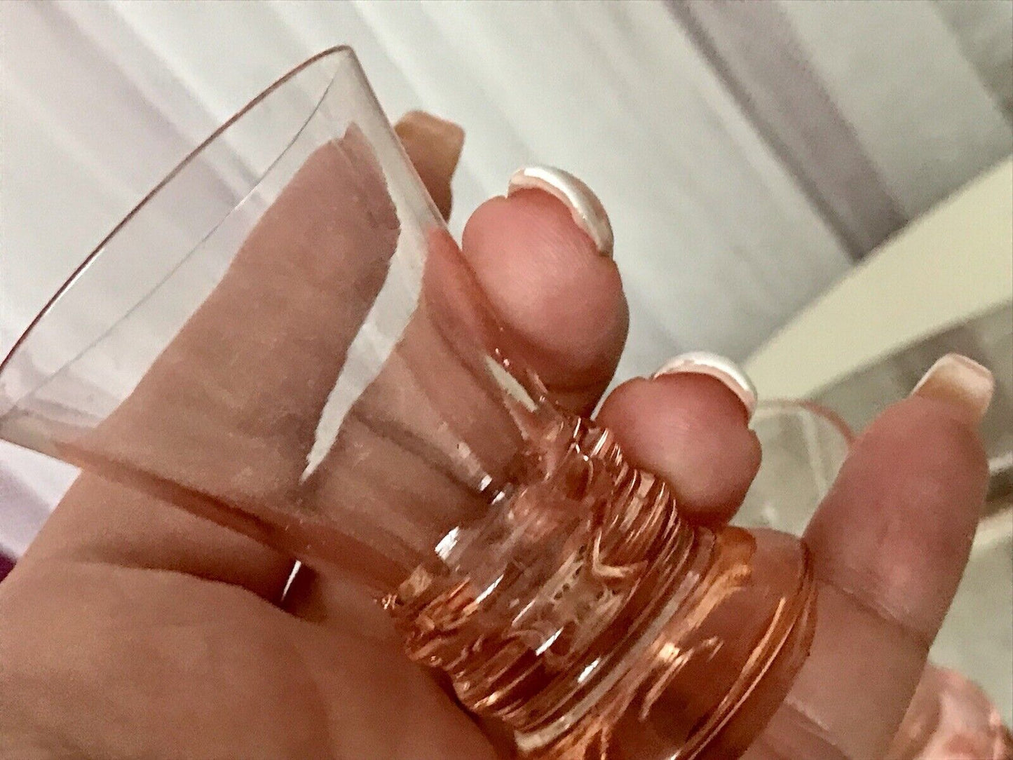 Antik ~1900 -20 6x Schnapsgläser Likör Gläser Pinchen optisch gerippt Glas rosa