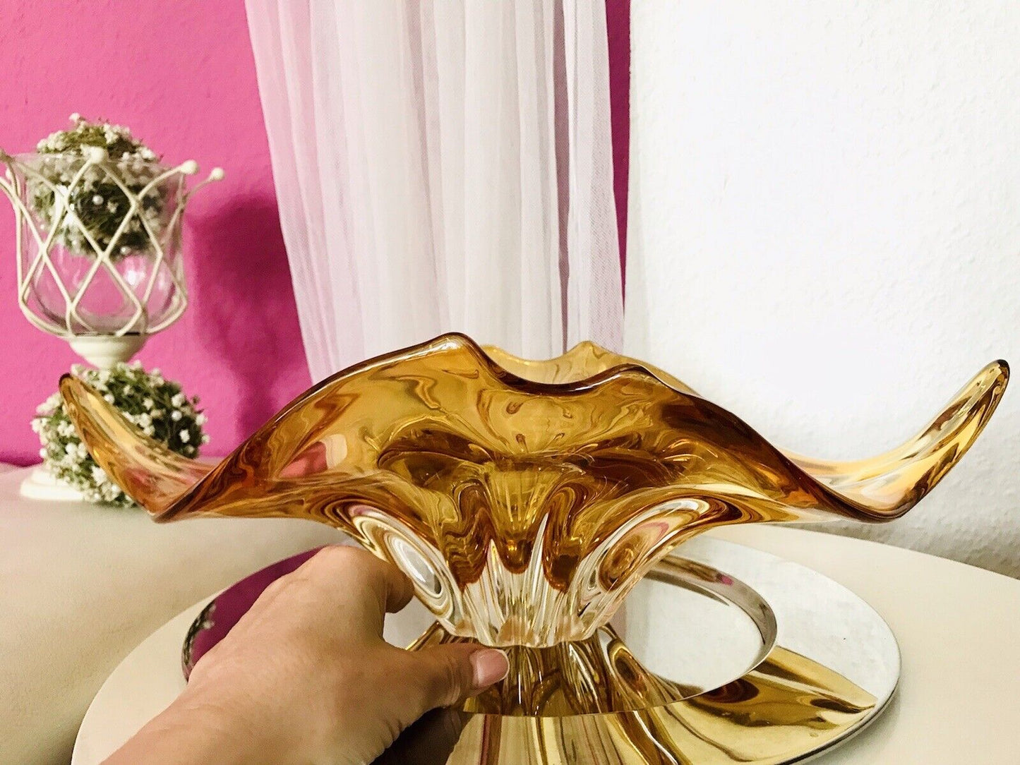 Vintage GROß 60er Somerso Murano Schale Glas Gelb Überfangglas Erscheinung