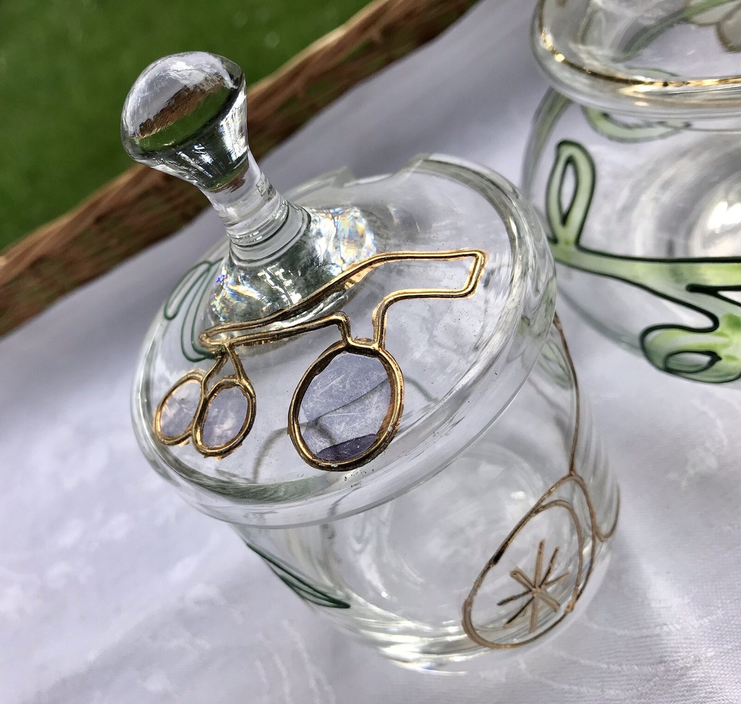 Nagel 2 Glasdose Bonboniere Gefäß Glas Konfitüre Marmeladen Dose Tiffany Optik