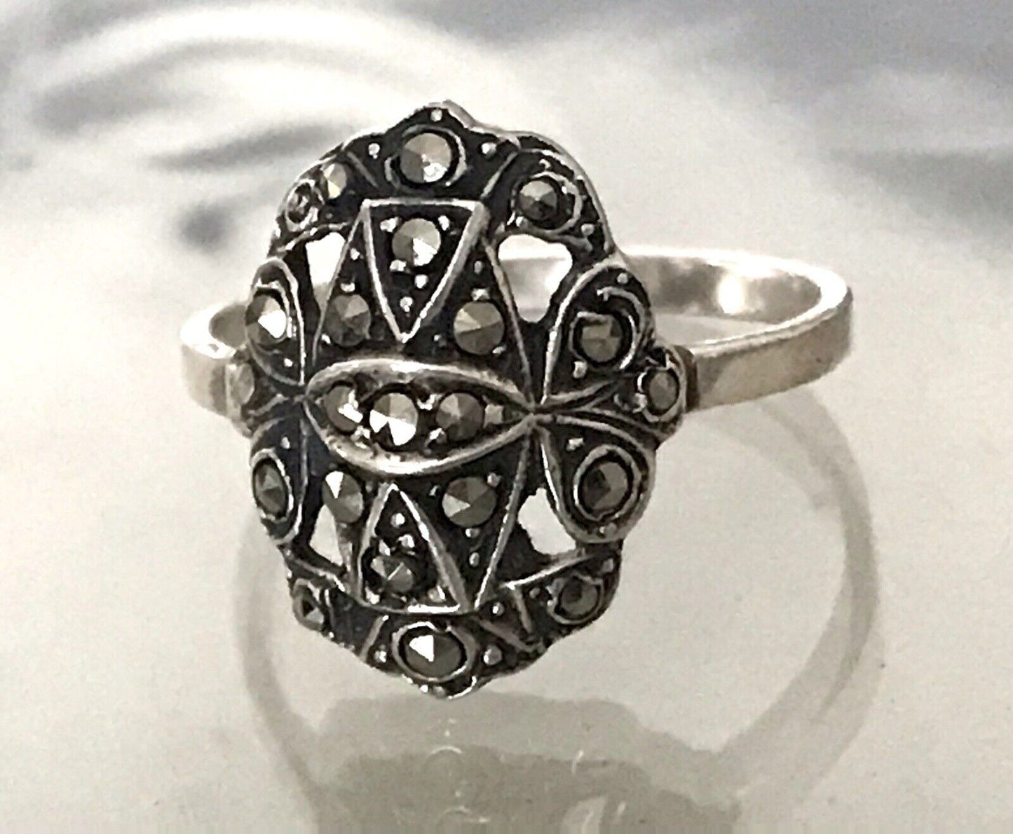 Antik Art Déco Edel Markasite DAMEN RING Silber 925 Gr.52 53 Schiffchen 1,68