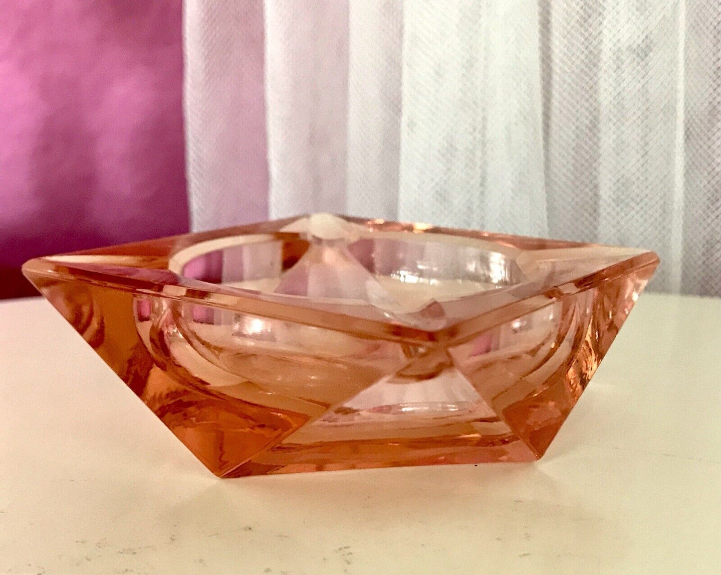 Antik Art Déco Aschenbecher Ascher Rosalin Pressglas Glas geometrisiert