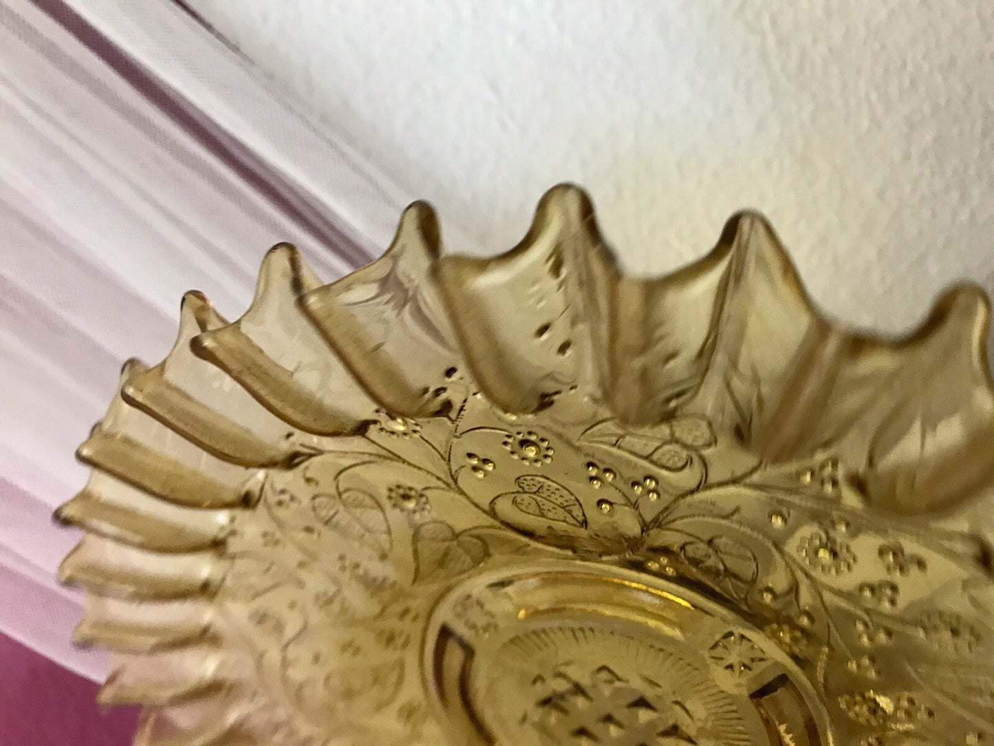 Antik Jugendstil Serviettenrand Pressglas Schale Glas Fenne Ewald Gelb Selten!