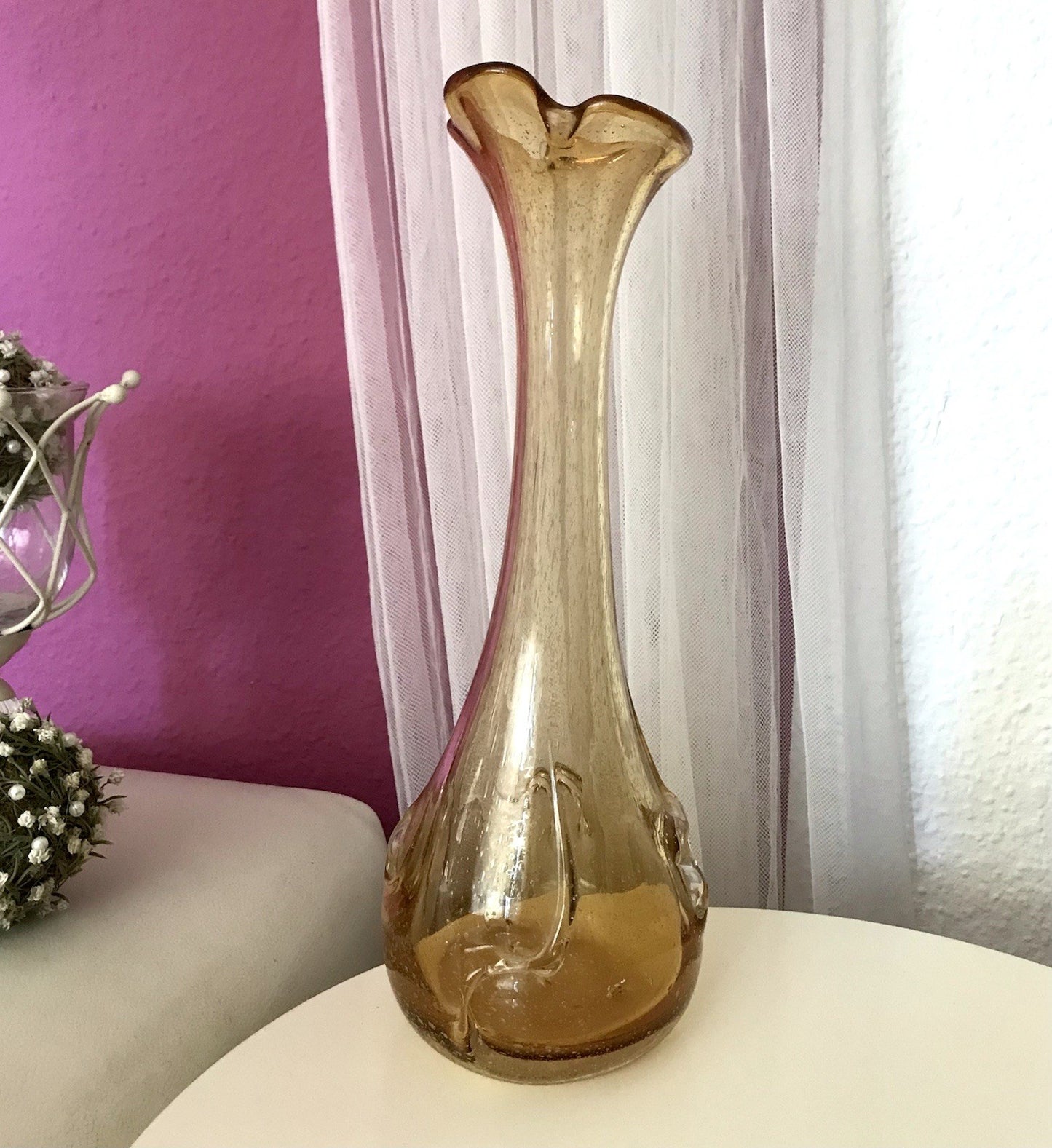 Vintage gelb große Designer Vase Blumenvase Glasvase Glas Huta Zabkowice PRL