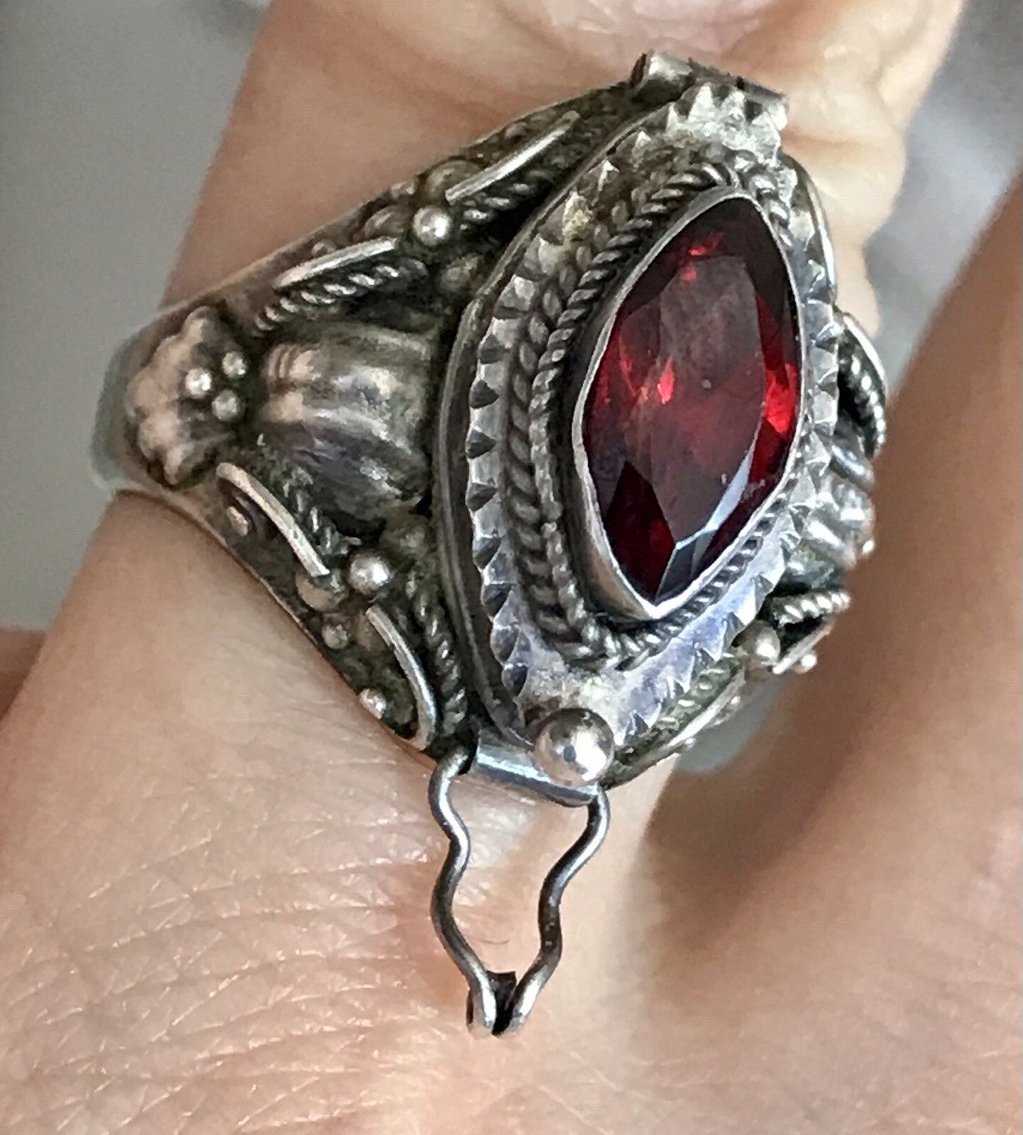 Vintage Edel Granatstein? DAMEN Giftring RING Silber 925 Gr.57
