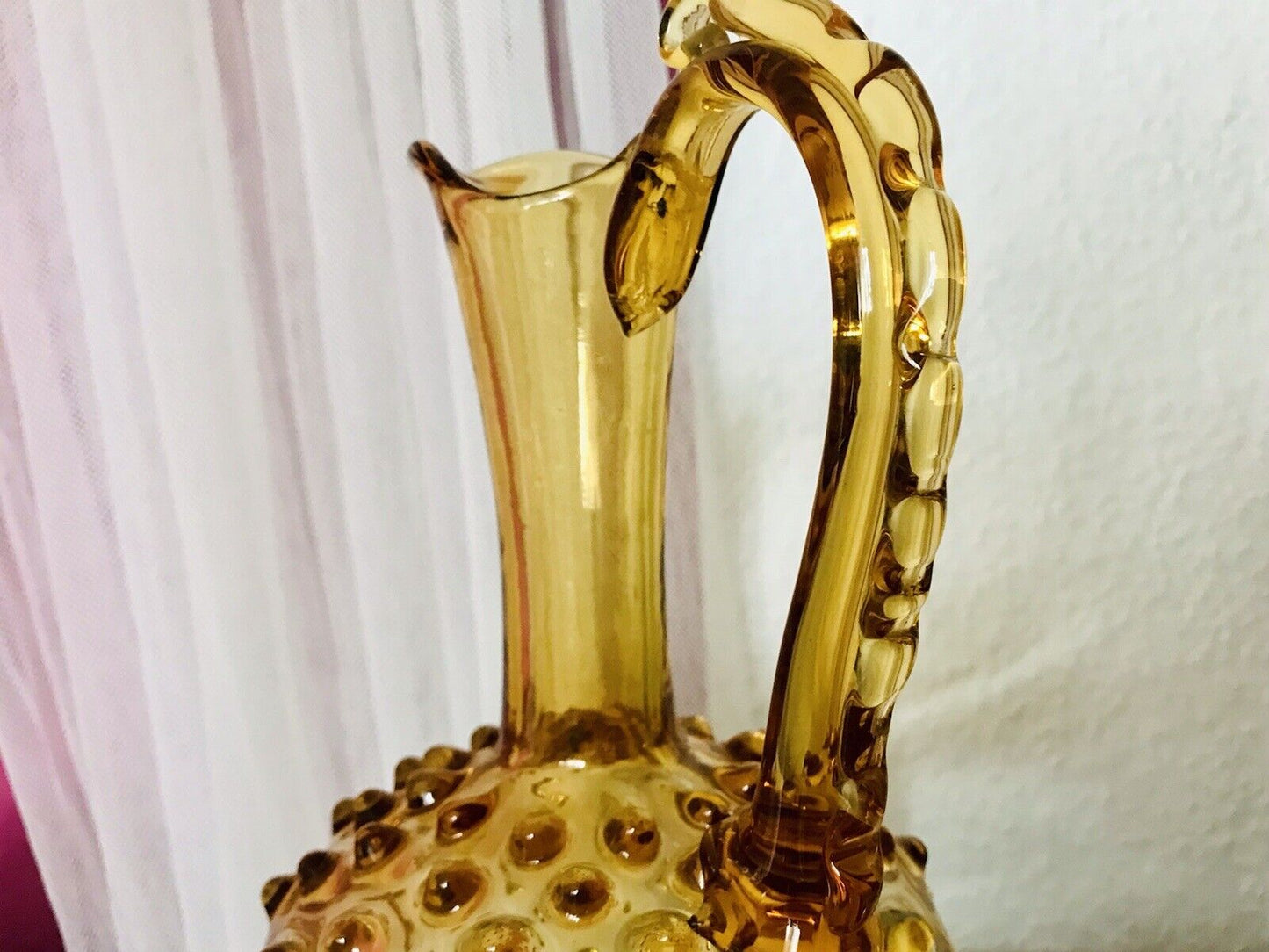 Murano Barovier Tosso ? 60er Karaffe Kanne Vase Glas Gelb Noppen Dubben Abriss