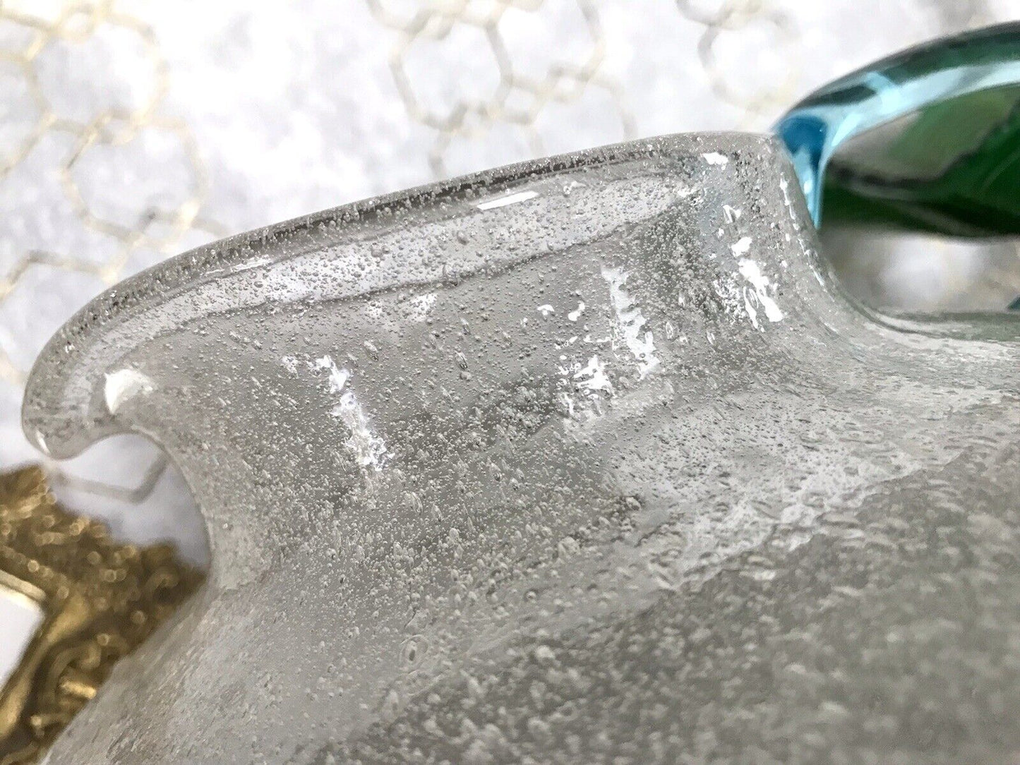 Vintage Glaskunst Kanne Krug Glaskrug Karaffe Glasvase Glas Schaumglas