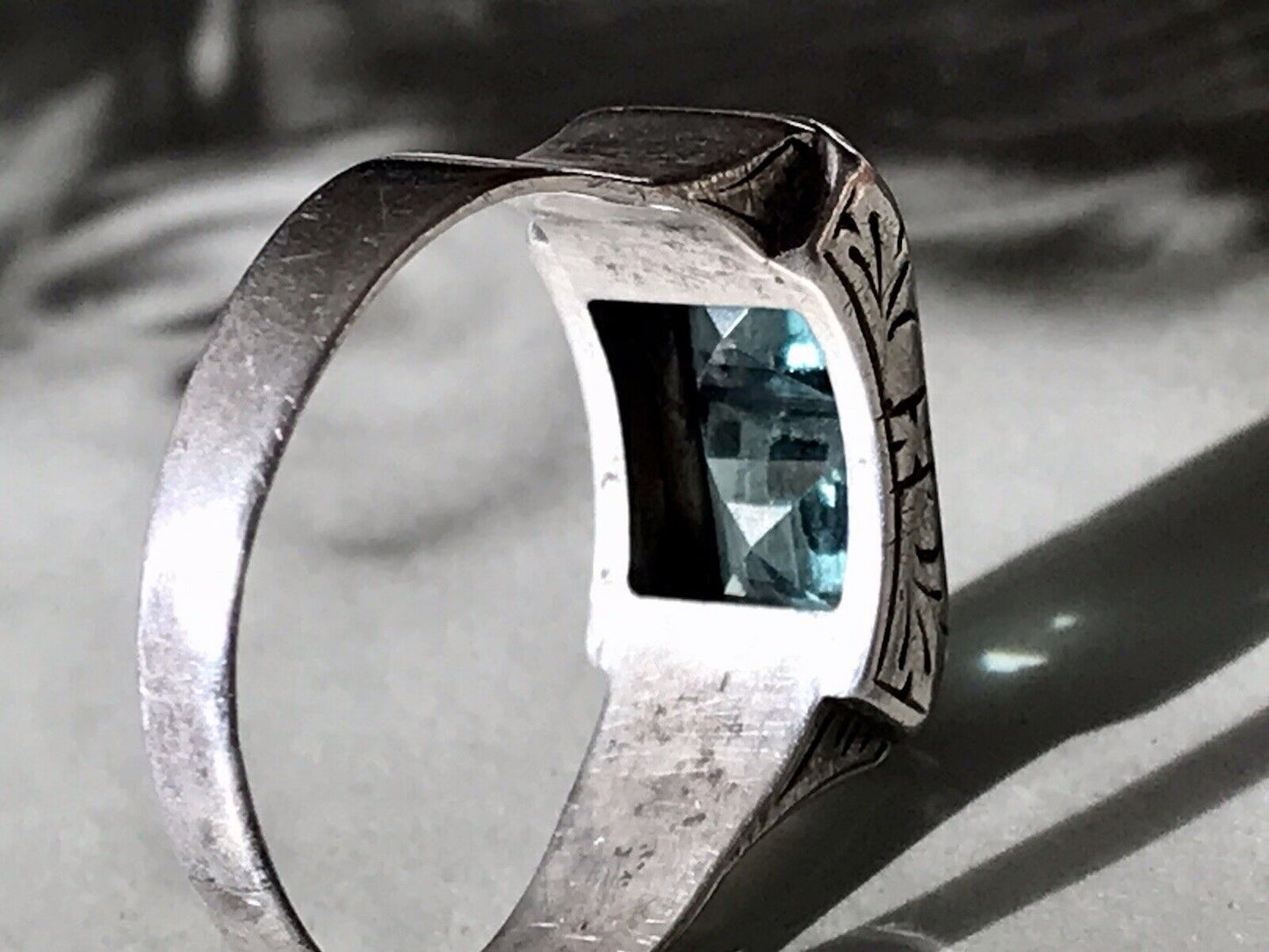 Antik Art Déco Unisex RING Silber Gr. 62 19,7 Blaugrüne Steine