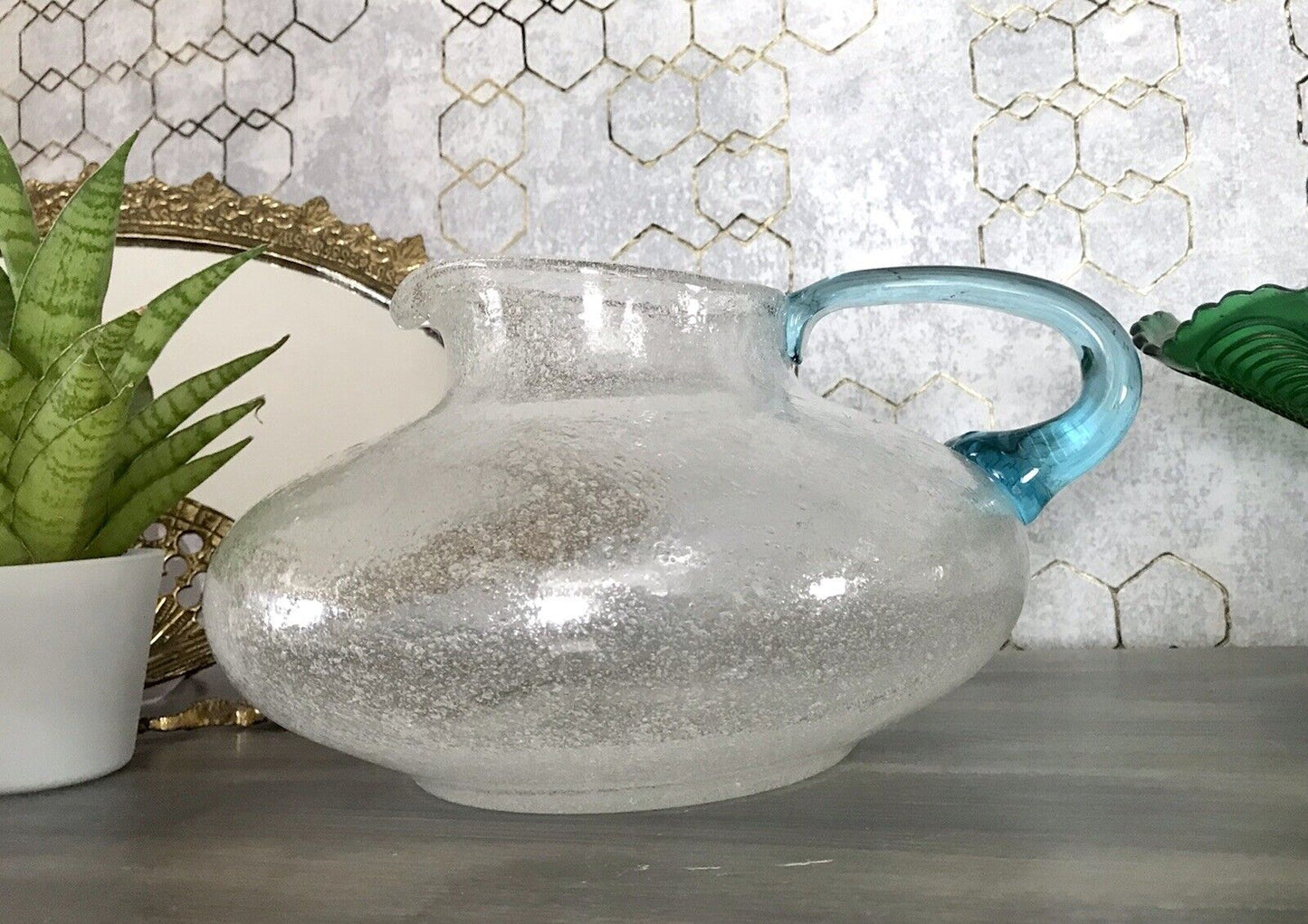 Vintage Glaskunst Kanne Krug Glaskrug Karaffe Glasvase Glas Schaumglas