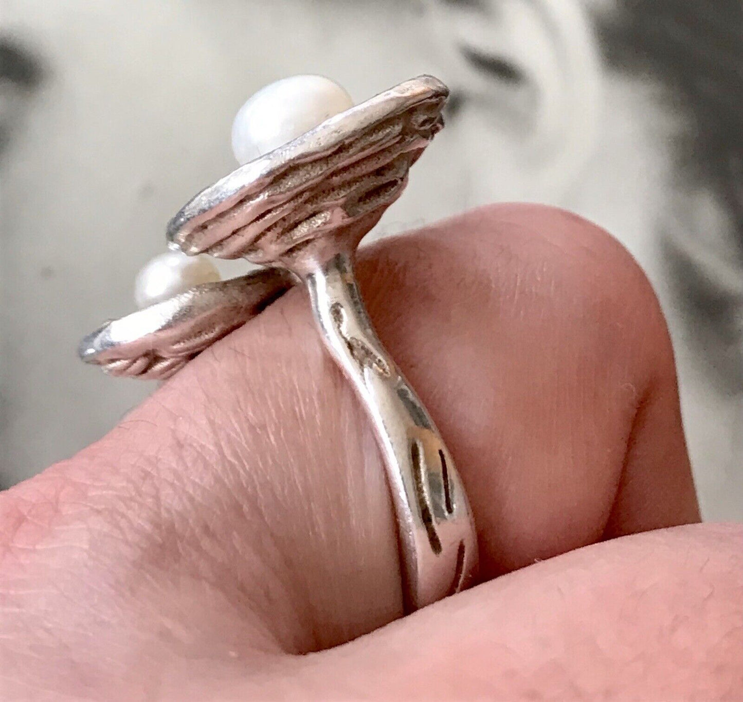 Vintage Modernist Designer DAMEN RING 925 Silber ADK Gr.58- 60 Perlen