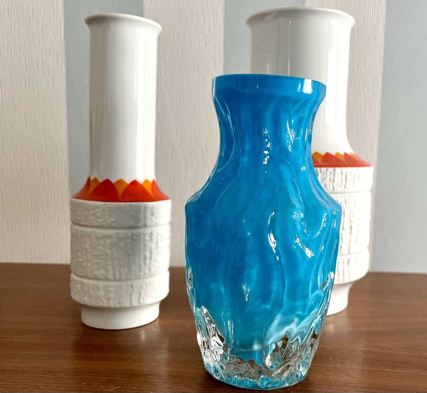 70er Jahre blau Glas Vase Blumenvase Glasvase Glas By Kurt Wokan Ingrid Hütte
