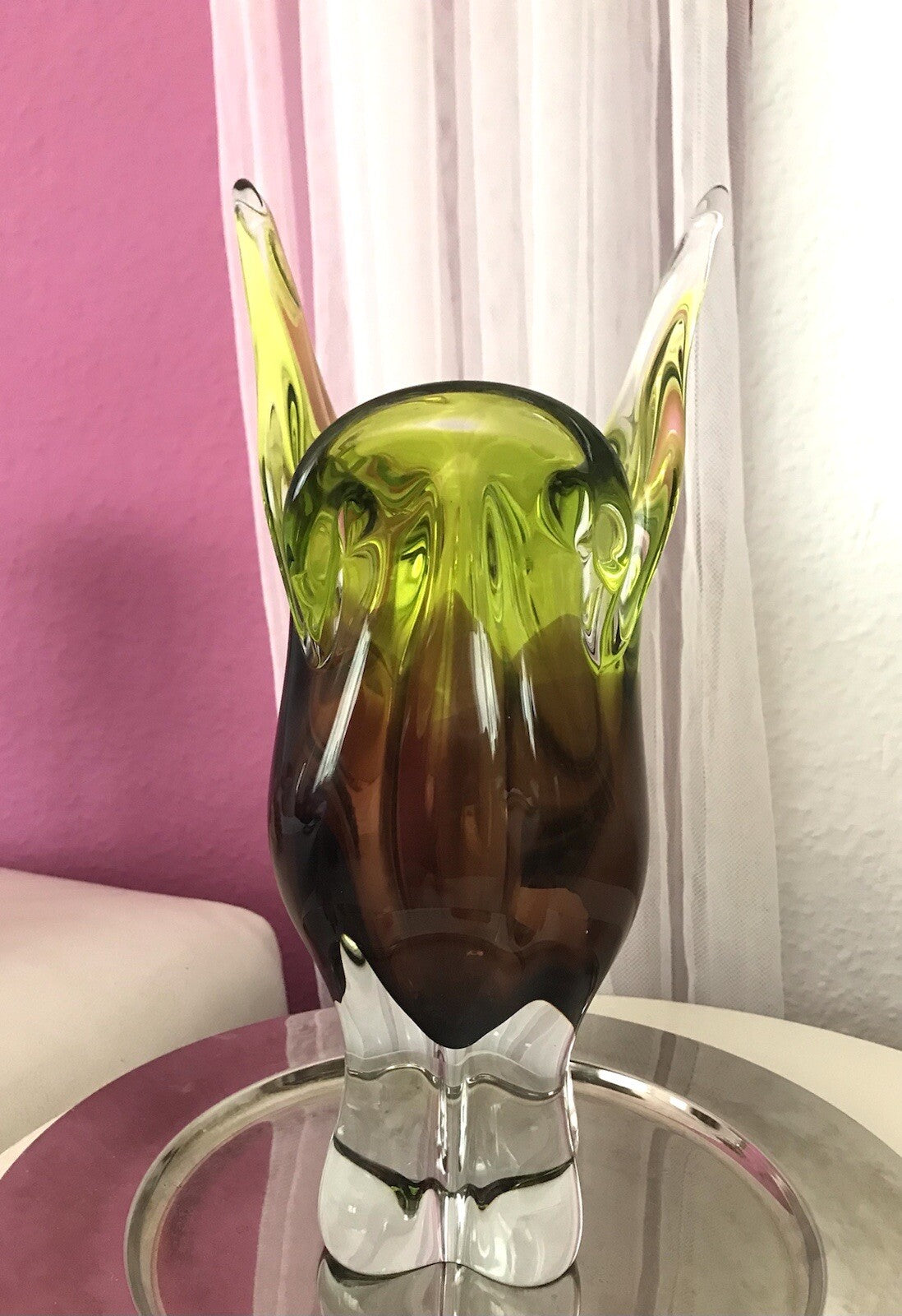 Vintage große Glasvase Vase Chribska 60er Jahre Glas Hospodka grün aubergine