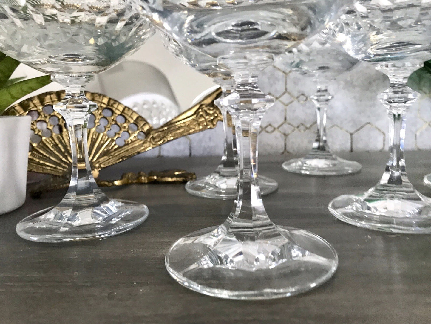 Vintage 8x Champagnerschalen Sektschalen Kristallglas Schliff Bleikristall