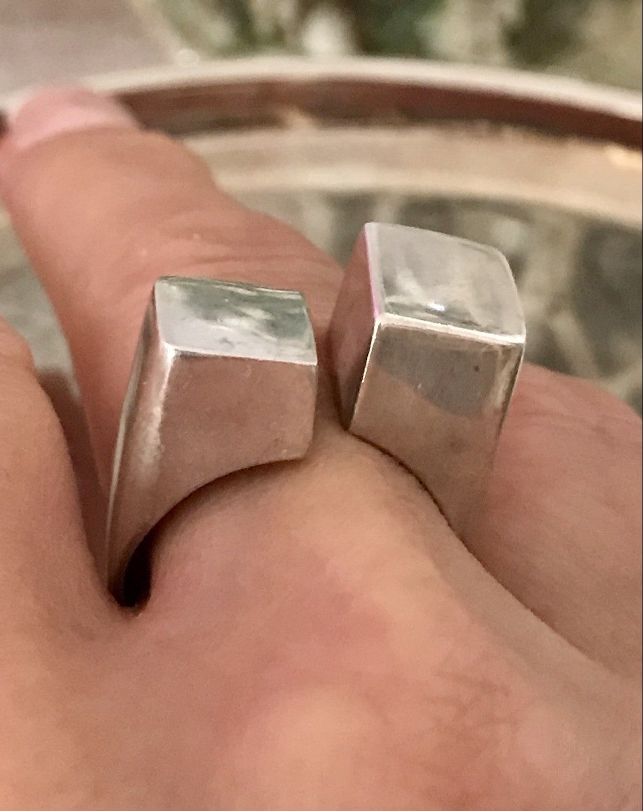 Vintage Modernist Designer DAMEN RING 925 Silber Cube Avantgarde 55 bis 59