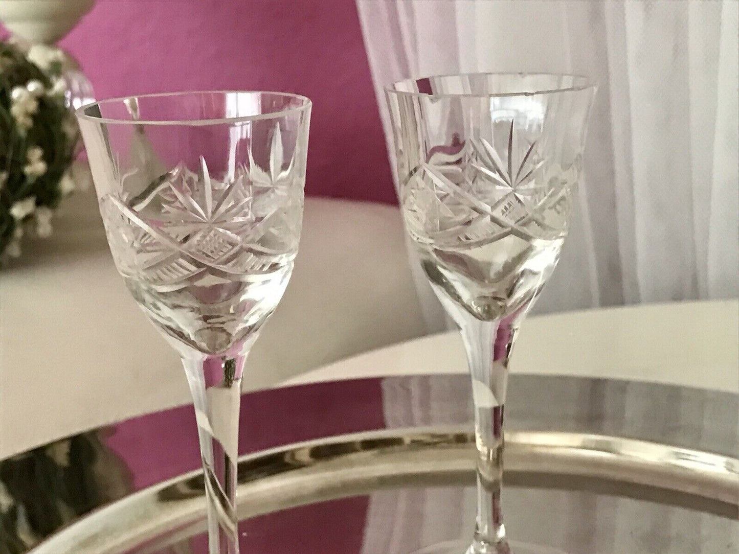 Antik 2 hochstielige Jugendstil Art Déco Likörgläser Kristallglas Schliff EDEL