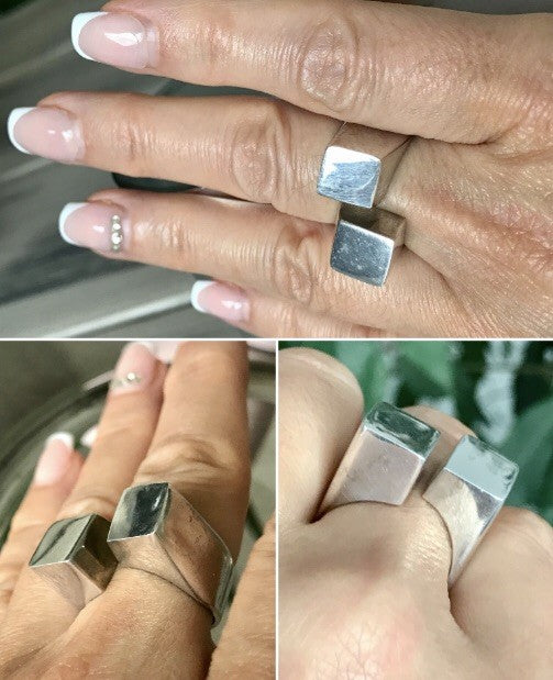 Vintage Modernist Designer DAMEN RING 925 Silber Cube Avantgarde 55 bis 59