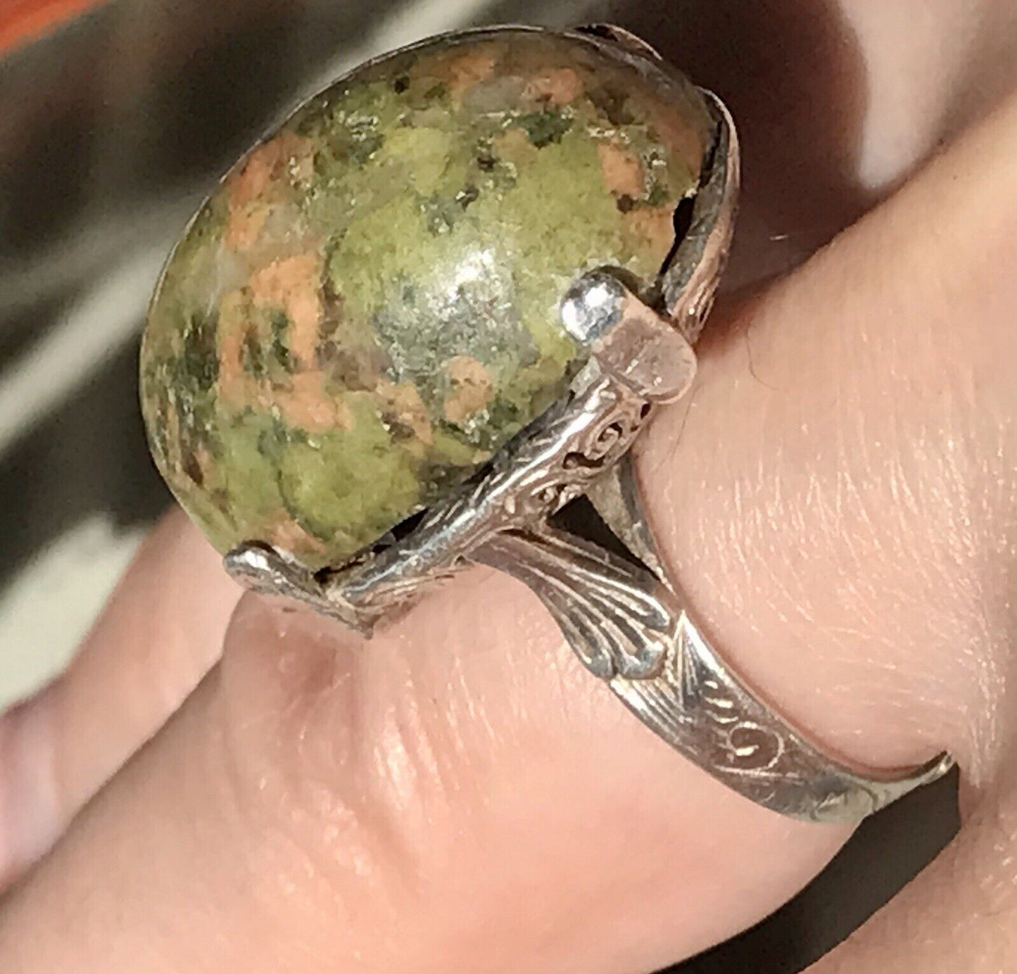Antik England Jugendstil Edel DAMEN RING 925 Silber Jaspis Birmingham AH