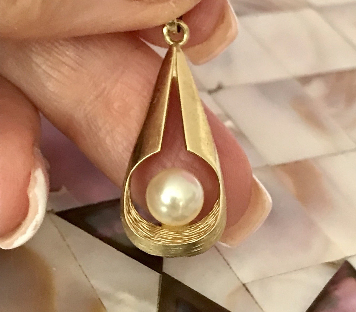 Vintage Designer Anhänger Perle Amerik. Doublè vergoldet