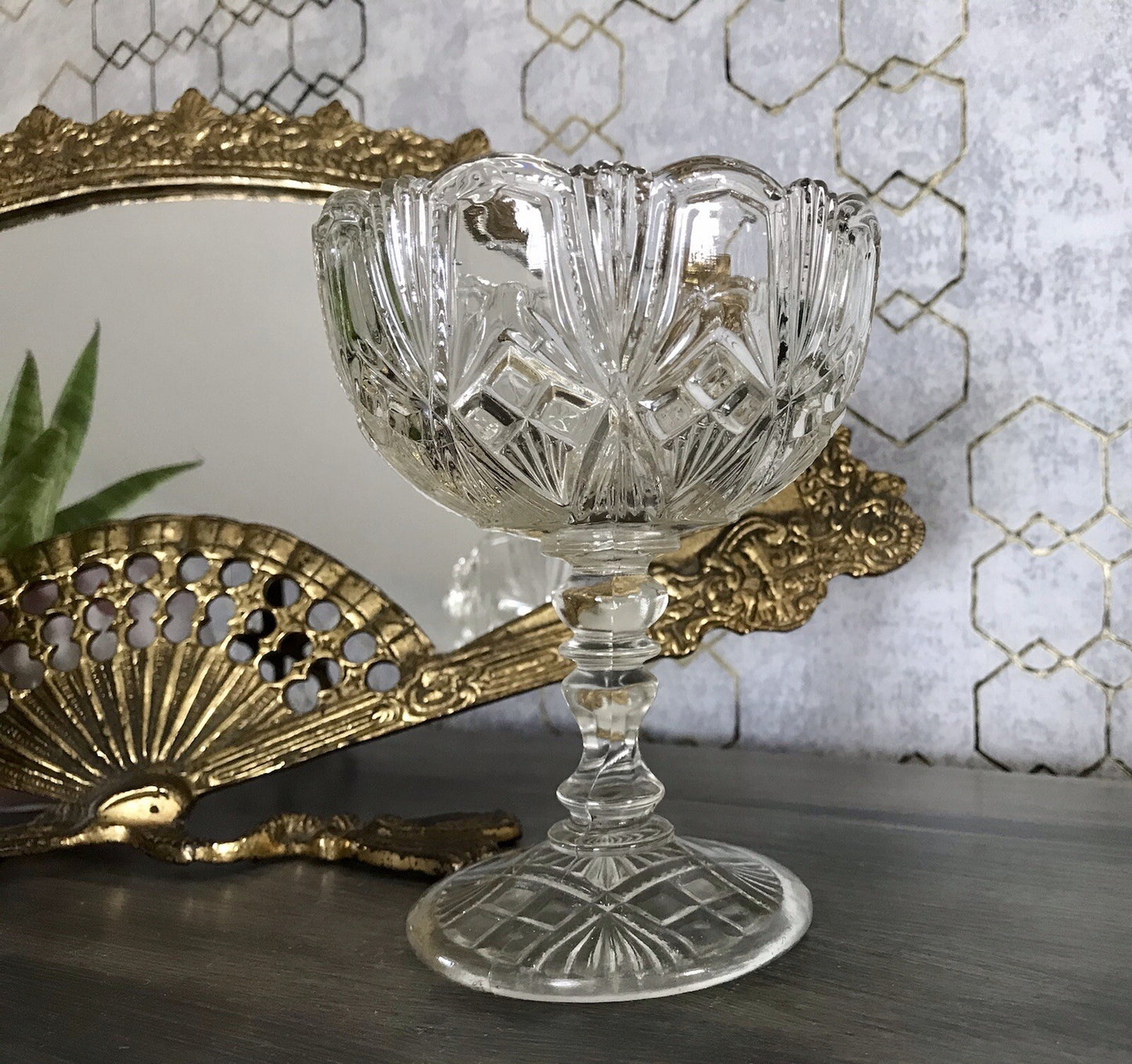 Antik Jugendstil Art Déco Pressglas Glas Fußschale Schale Zuckerschale