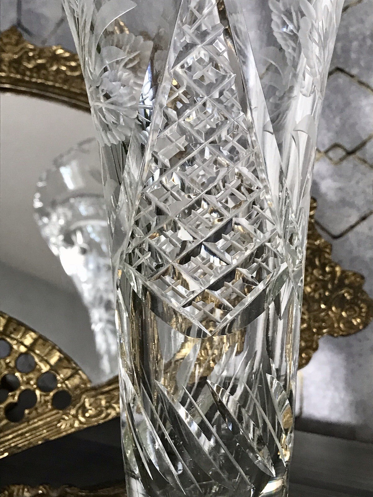 Antik Vase Glasvase Kristallglas geschliffen Art Déco Trichtervase Pokalvase