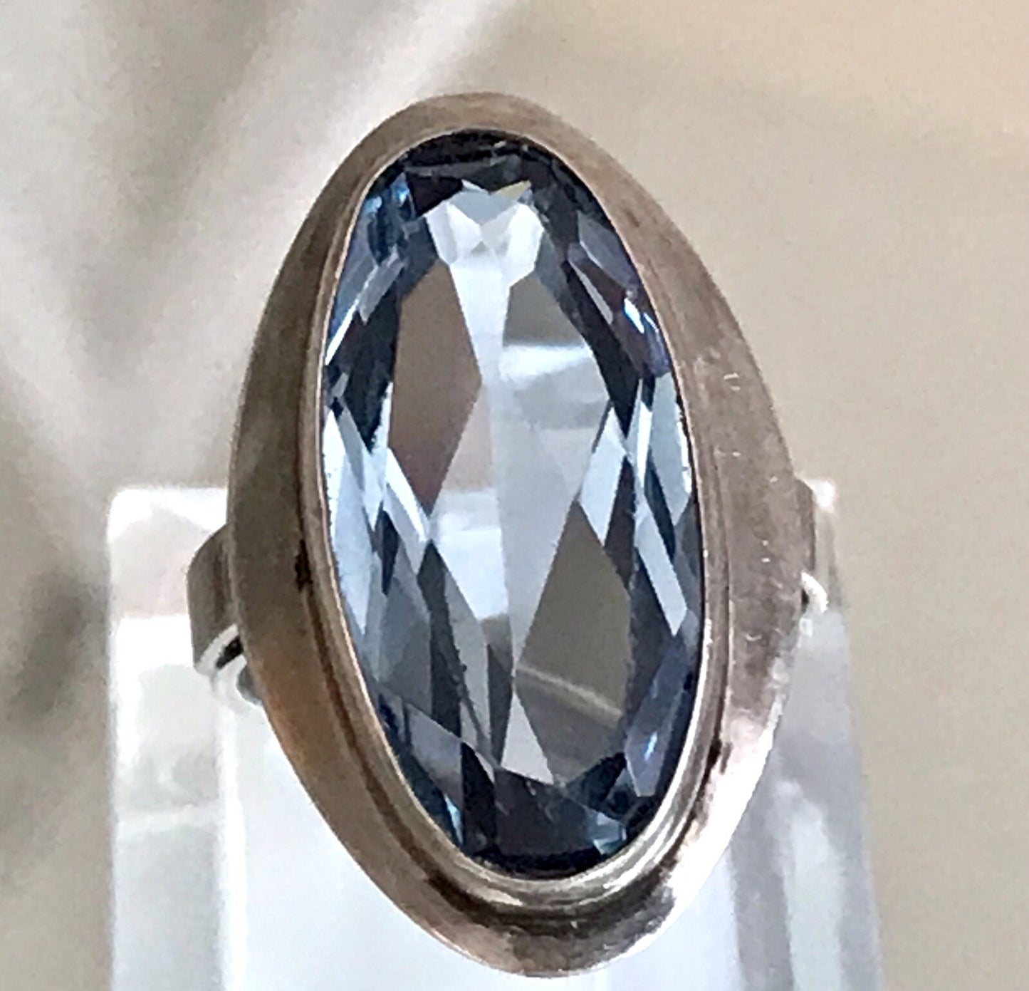 Vintage Edel DAMEN RING Silber 835 blauer Stein Topas? Gr.52 16,5
