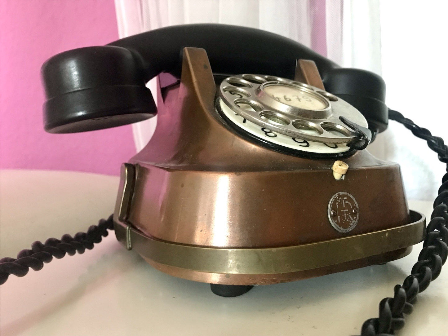 alt 50er beinahe antik FTR Bell Telefon Bakelit Kupfer sehr dekorativ schwer