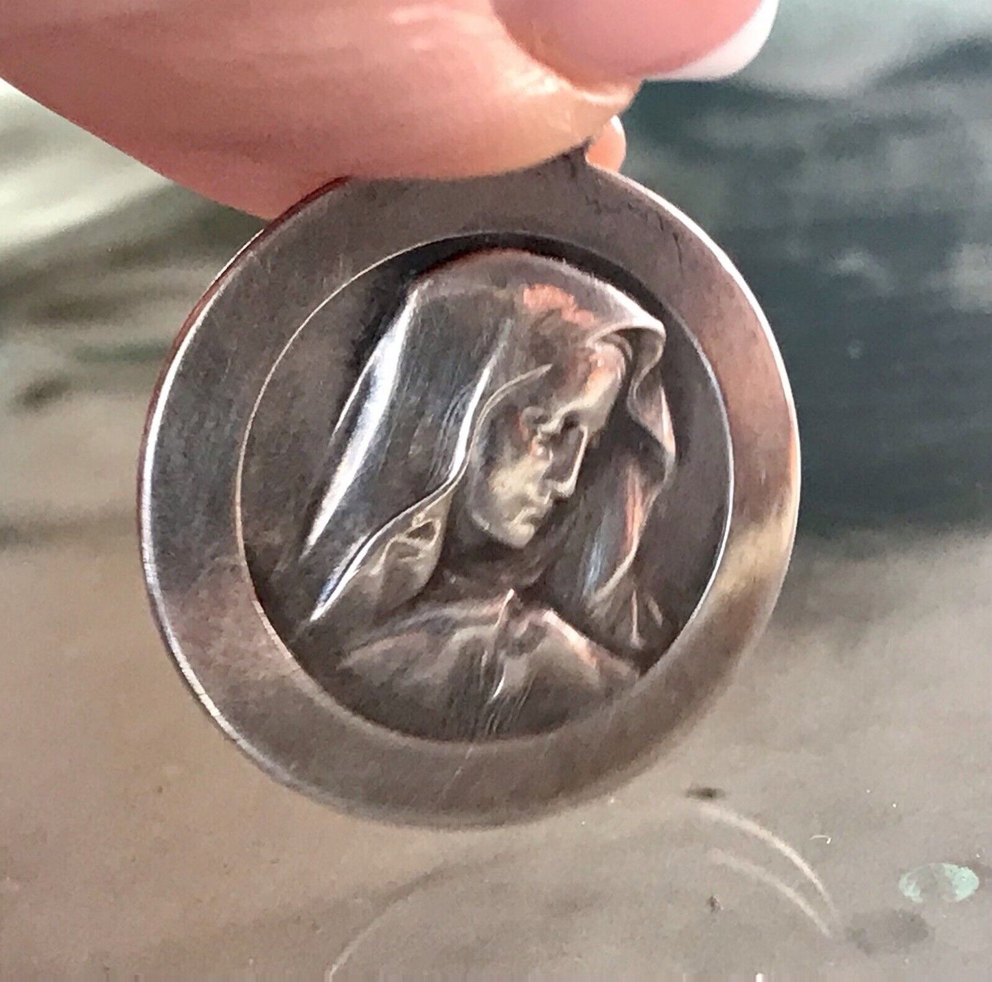 Antik Edel Anhänger Kettenanhänger Silber christlich Maria Mutter Gottes