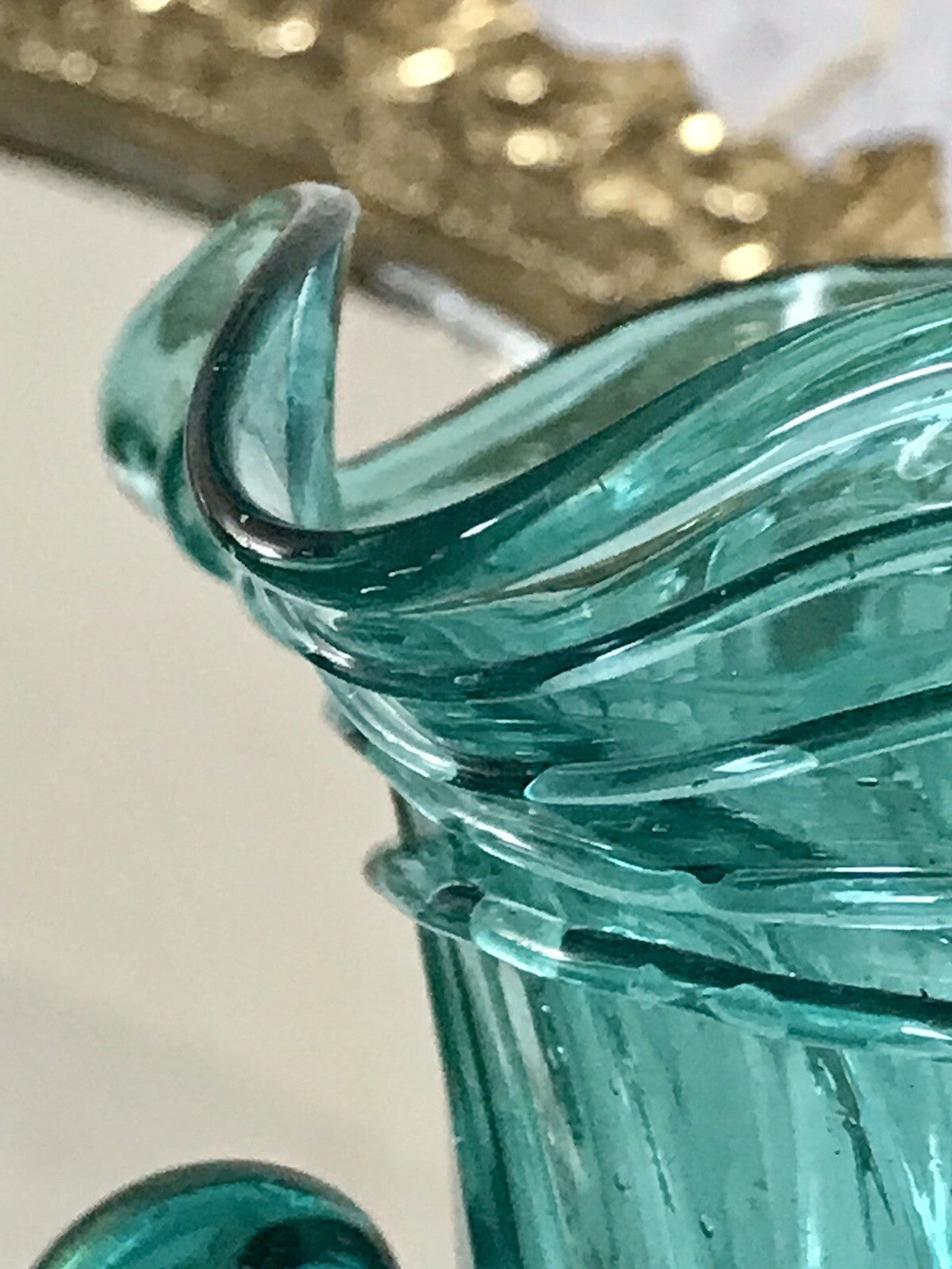 Antik Glasvase Vase Türkis Blau Glas Abriss Aufschmelzungen Murano?