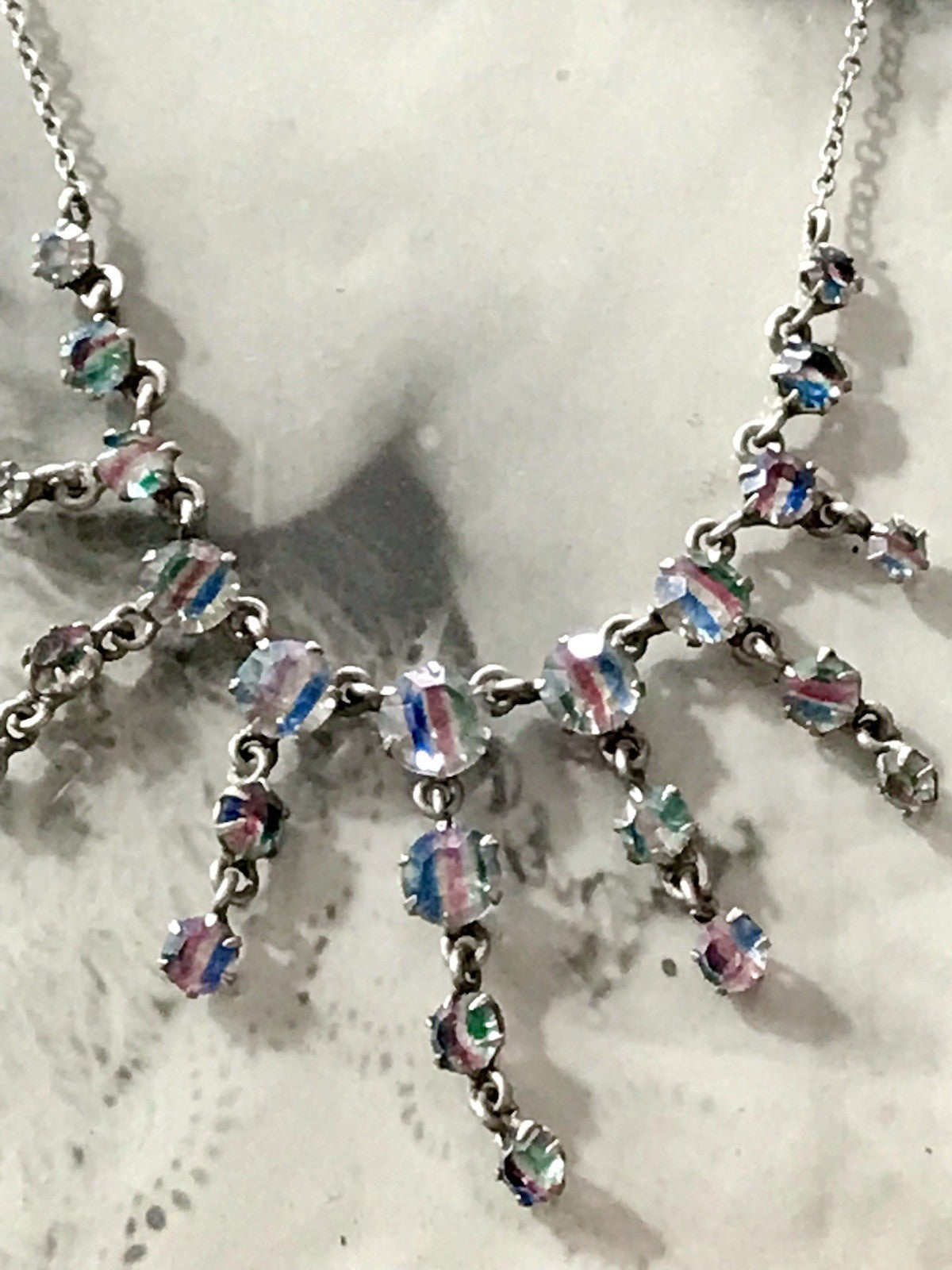 Antik Edel Art Déco 925 Silber Collier Halskette Rheinkiesel