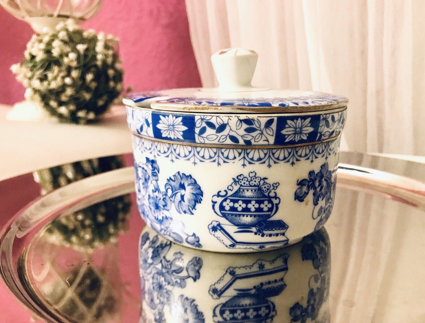 Antik Art Déco Porzellan Deckeldose Dose China Blau Oscar Schaller ??