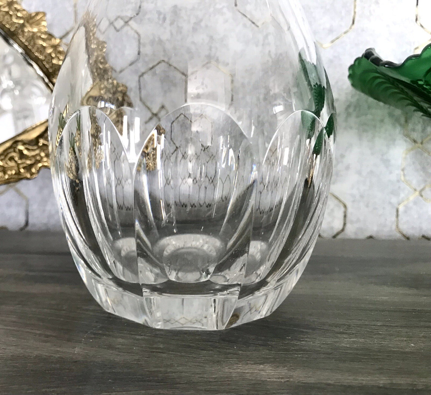 Vintage Art Déco Stil Glaskaraffe Karaffe Bleikristall Edel Stopfen Schälschliff