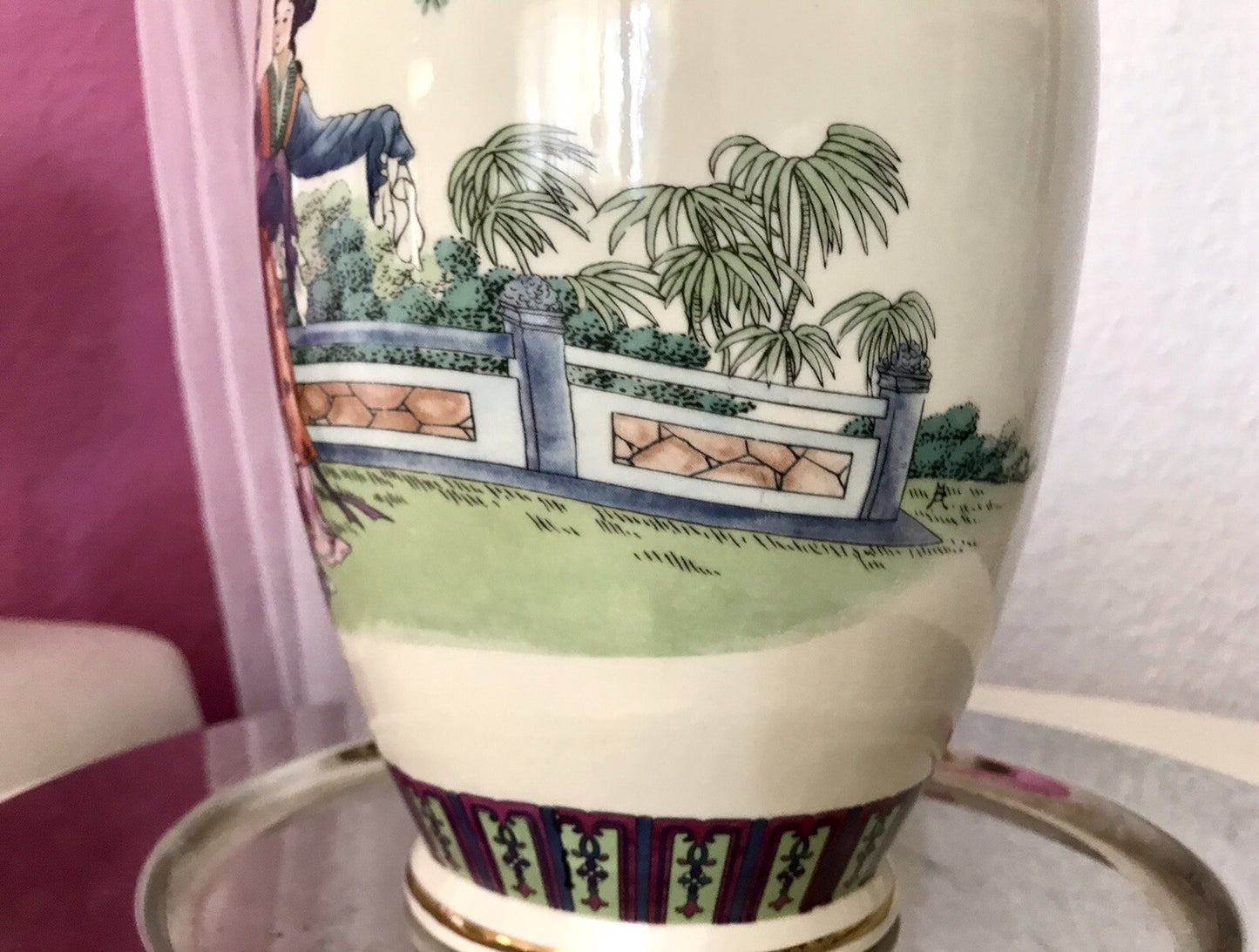 Alt Vintage Vase Bodenvase Japanisch mit Geishas Chinoiserie Design