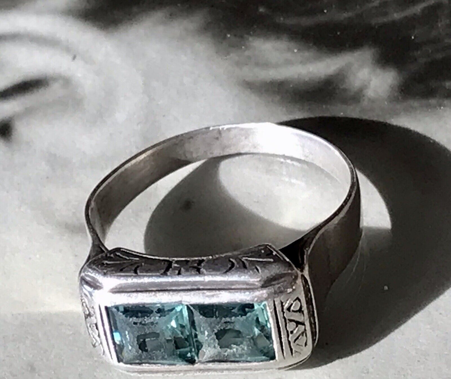 Antik Art Déco Unisex RING Silber Gr. 62 19,7 Blaugrüne Steine