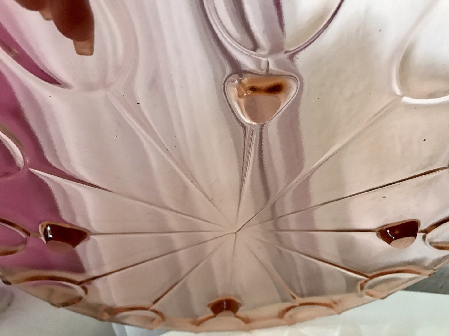 Antik Tortenplatte Tortenständer Rosalin Glas rosa 4Füssig Art Déco Pressglas