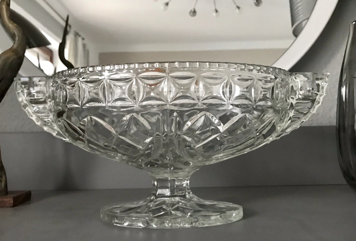 Antik Art Déco Pressglas Glas Schale Fußschale Tafelaufsatz England Jardiniere