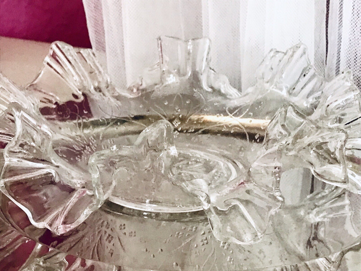 Antik Jugendstil gewellter Serviettenrand Pressglas Schale Glas so schön!
