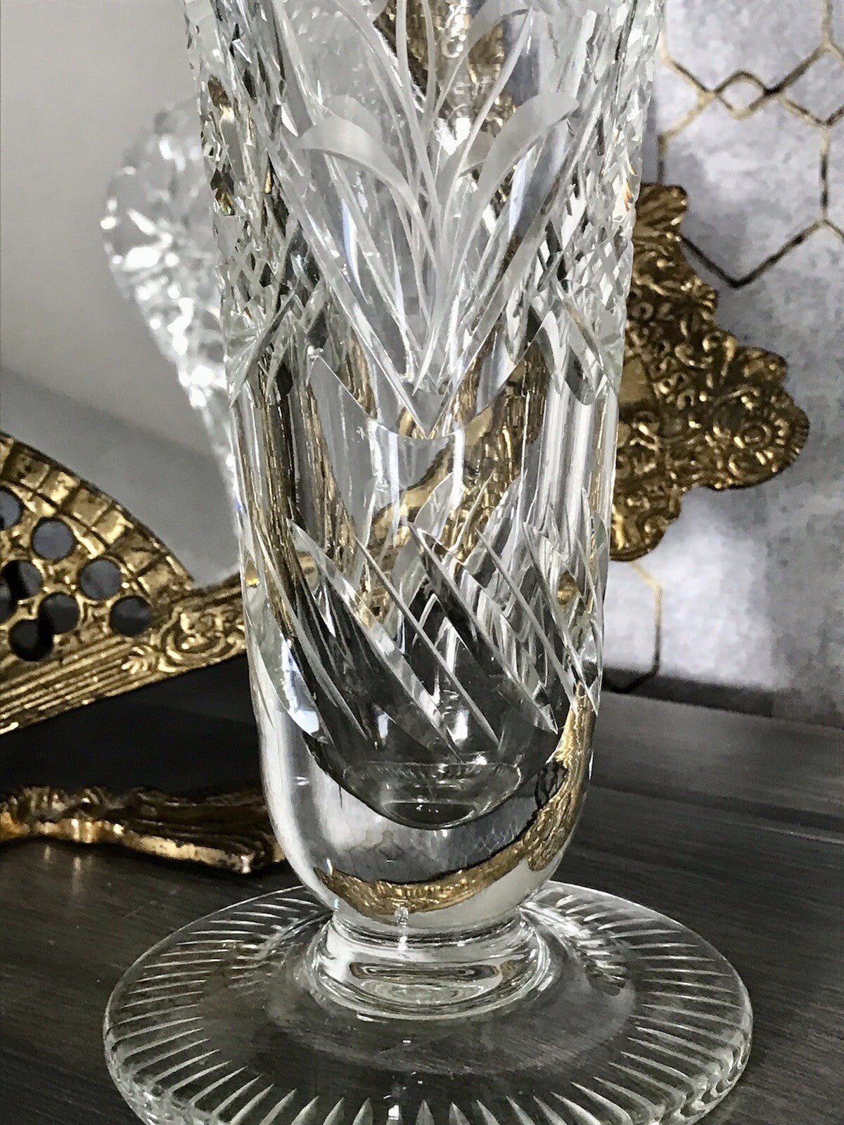 Antik Vase Glasvase Kristallglas geschliffen Art Déco Trichtervase Pokalvase