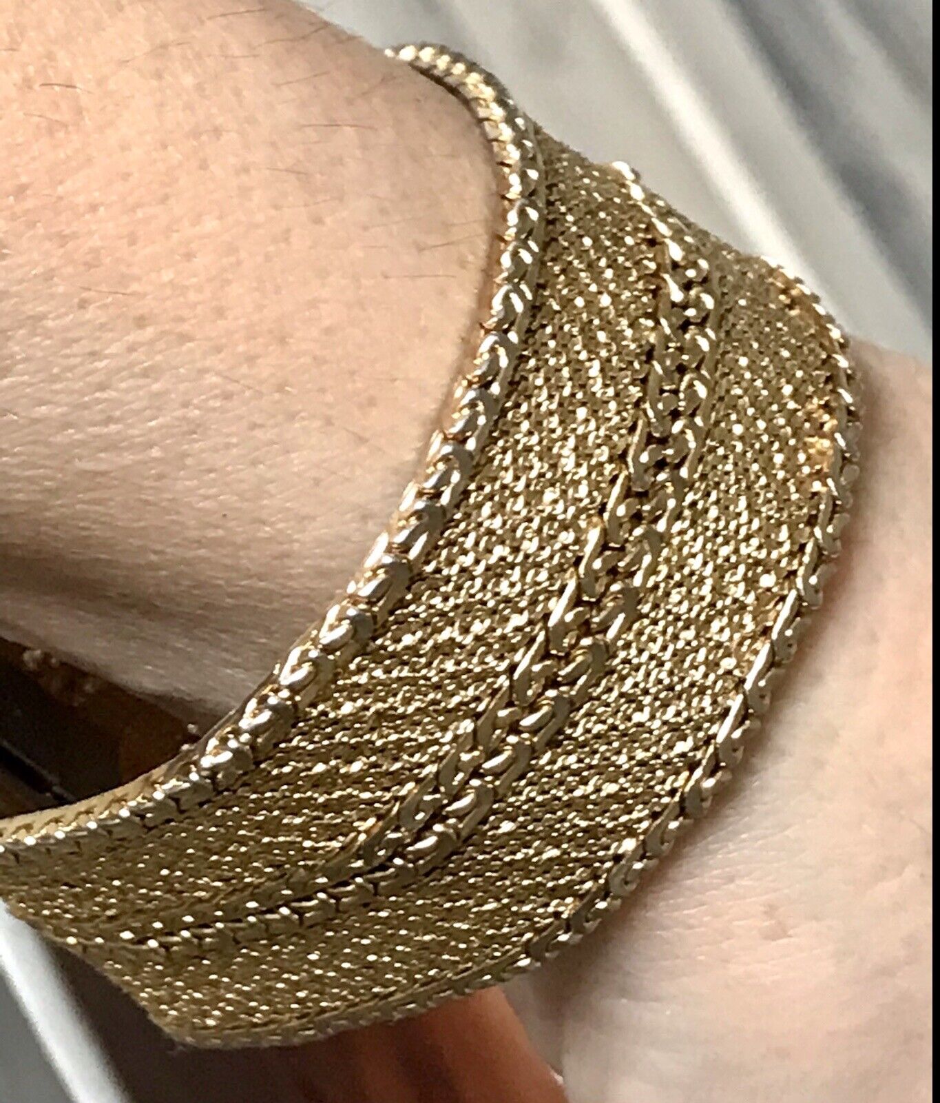 Vintage breites Teppicharmband Armband vergoldet Amerik. Doublè
