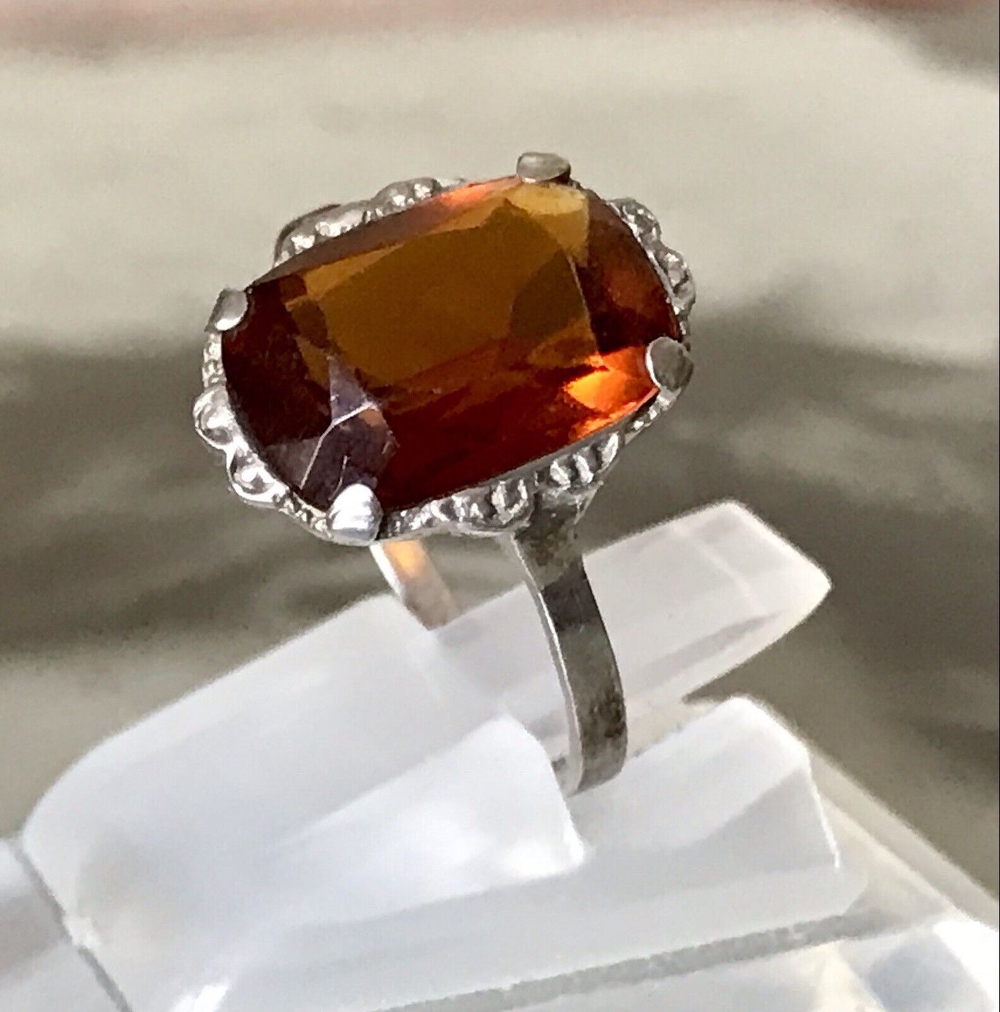 Antik Art Déco Damen Ring topasgelber Farbstein Silber 835 Gr.54 55
