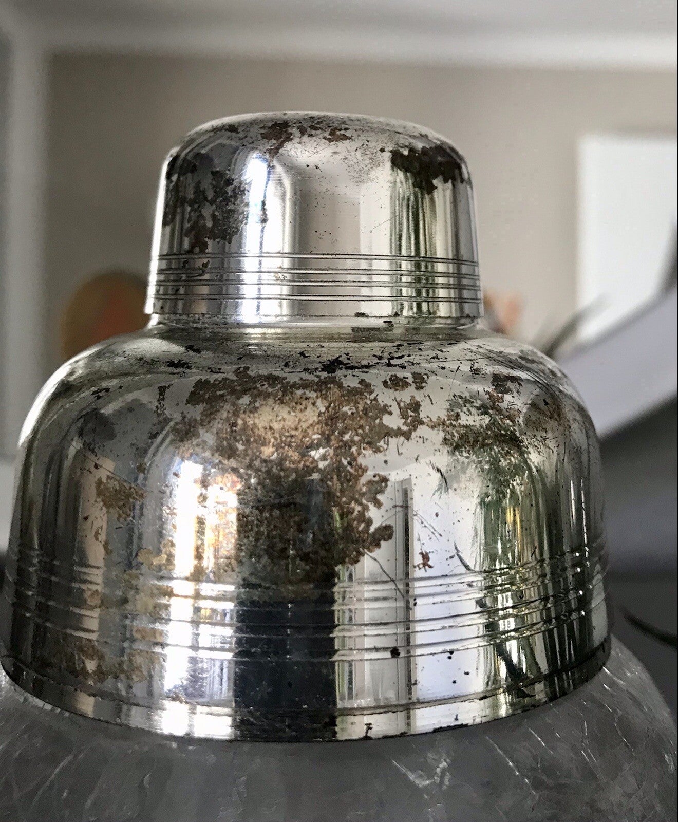 Vintage Glas 60er Craquelée versilbert Montur Getränke Cocktail Shaker