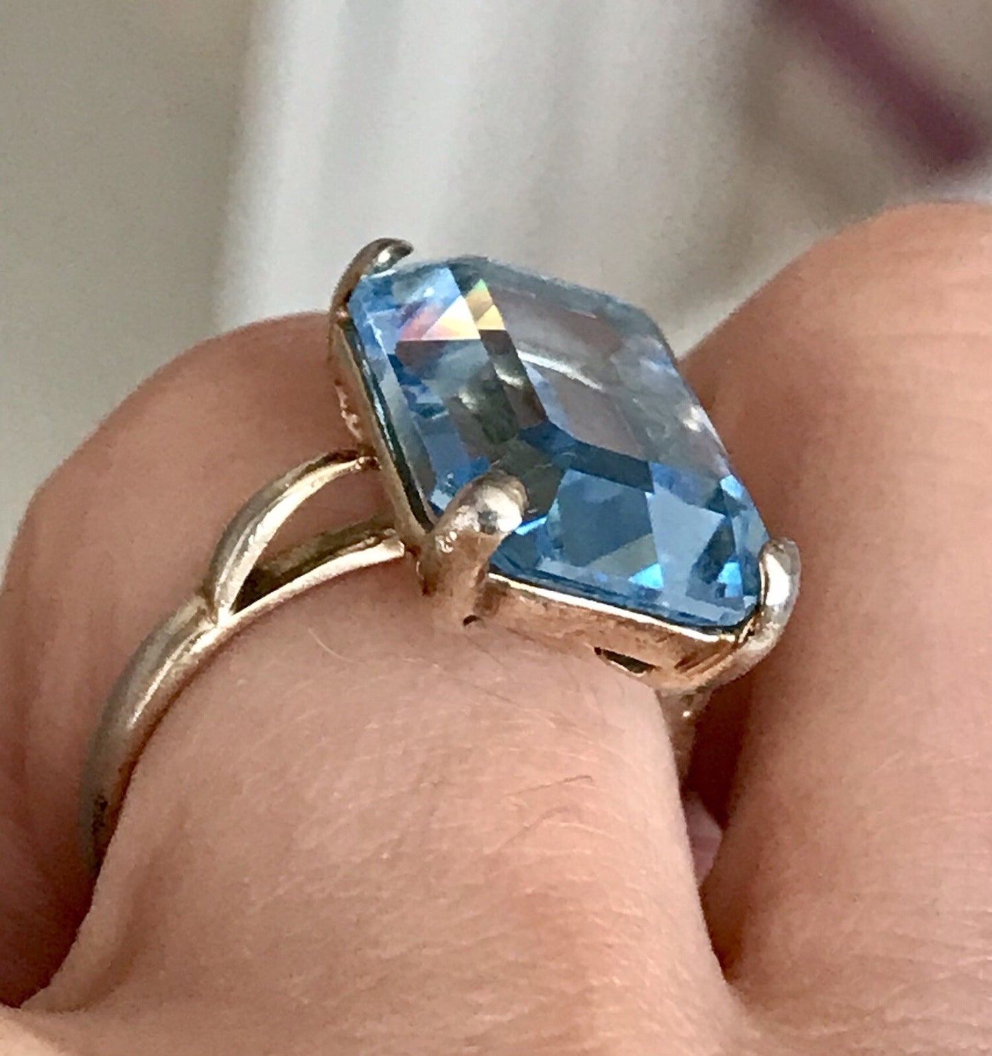 Vintage alt Damen Ring blauer Stein Silber vergoldet 925 Gr.59 18,8 wunderschön!