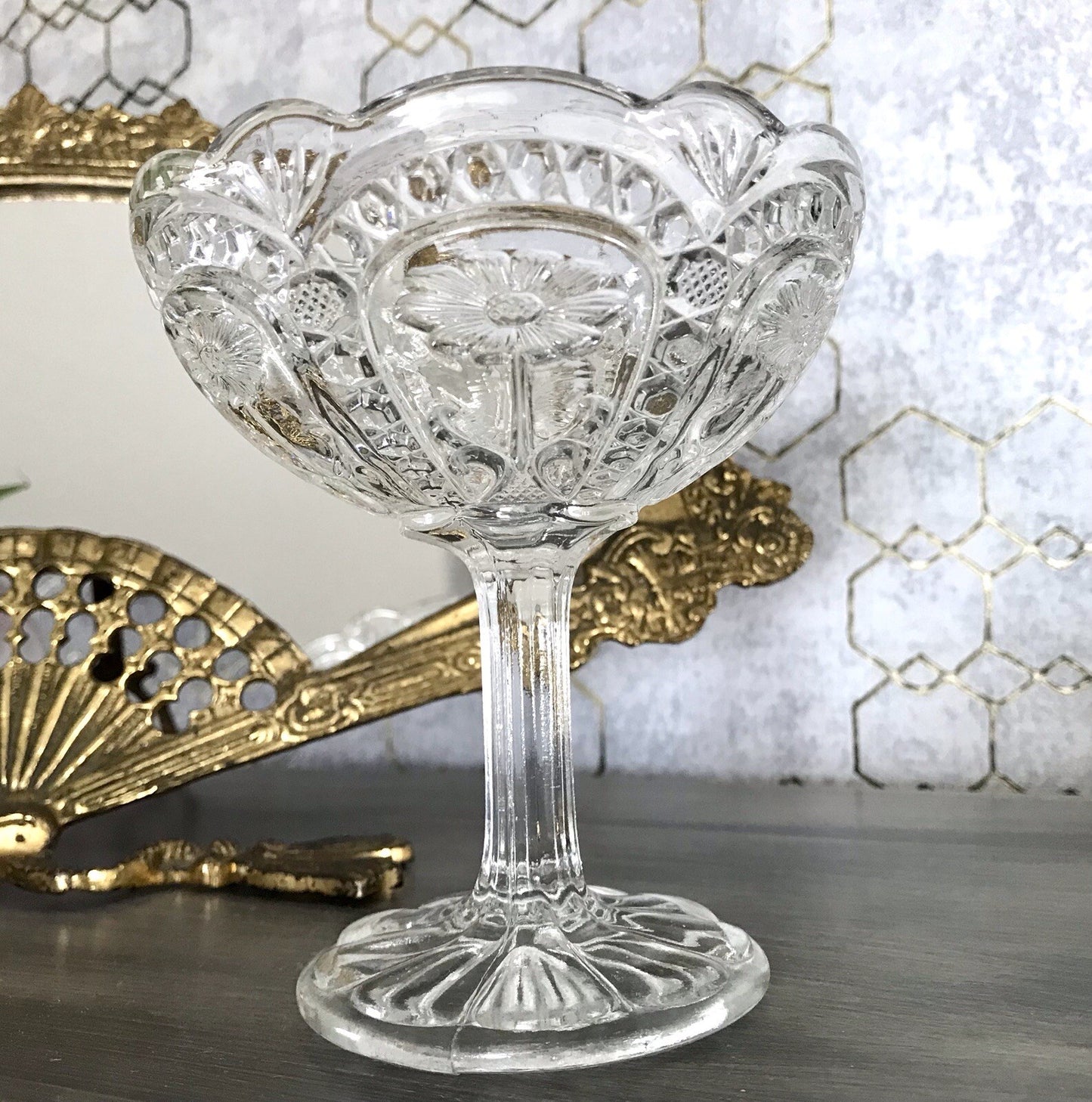Art Déco 1931 Pressglas Antik Glas Marquerite Brockwitz Fußschale