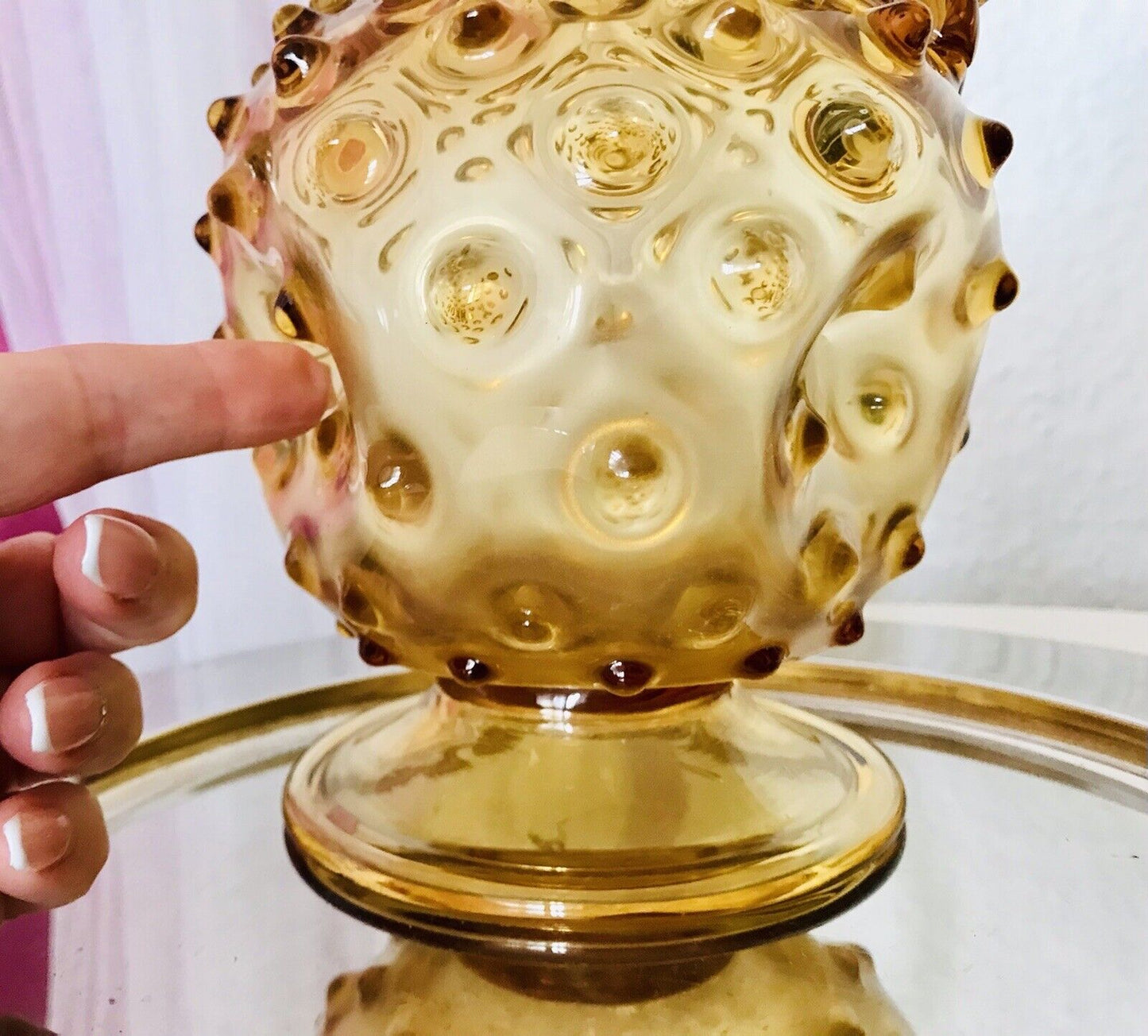 Murano Barovier Tosso ? 60er Karaffe Kanne Vase Glas Gelb Noppen Dubben Abriss