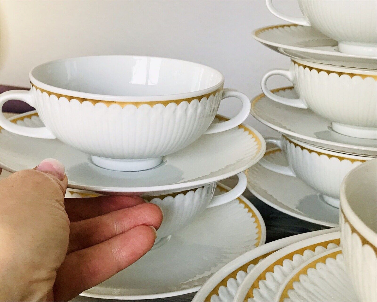 Vintage schönes Porzellan Tafelservice Esservice Hutschenreuther weiß gold MCM