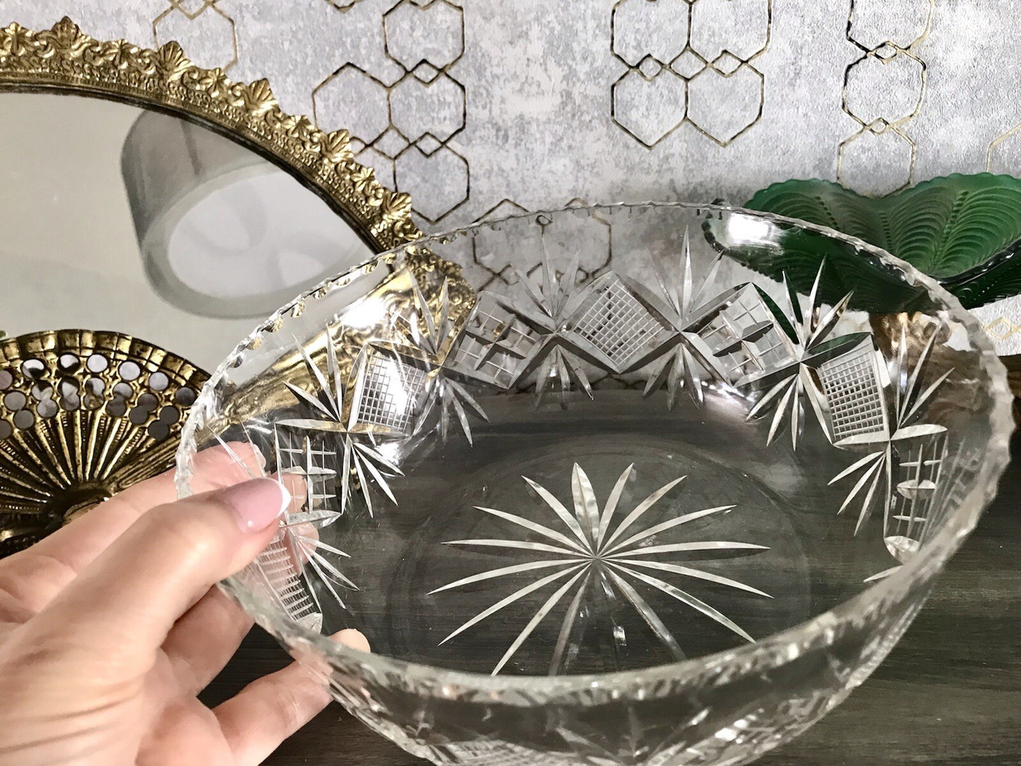 Antik Bleikristall Schale Glasschale Kristallglas Glas edel Salatschale Schlif