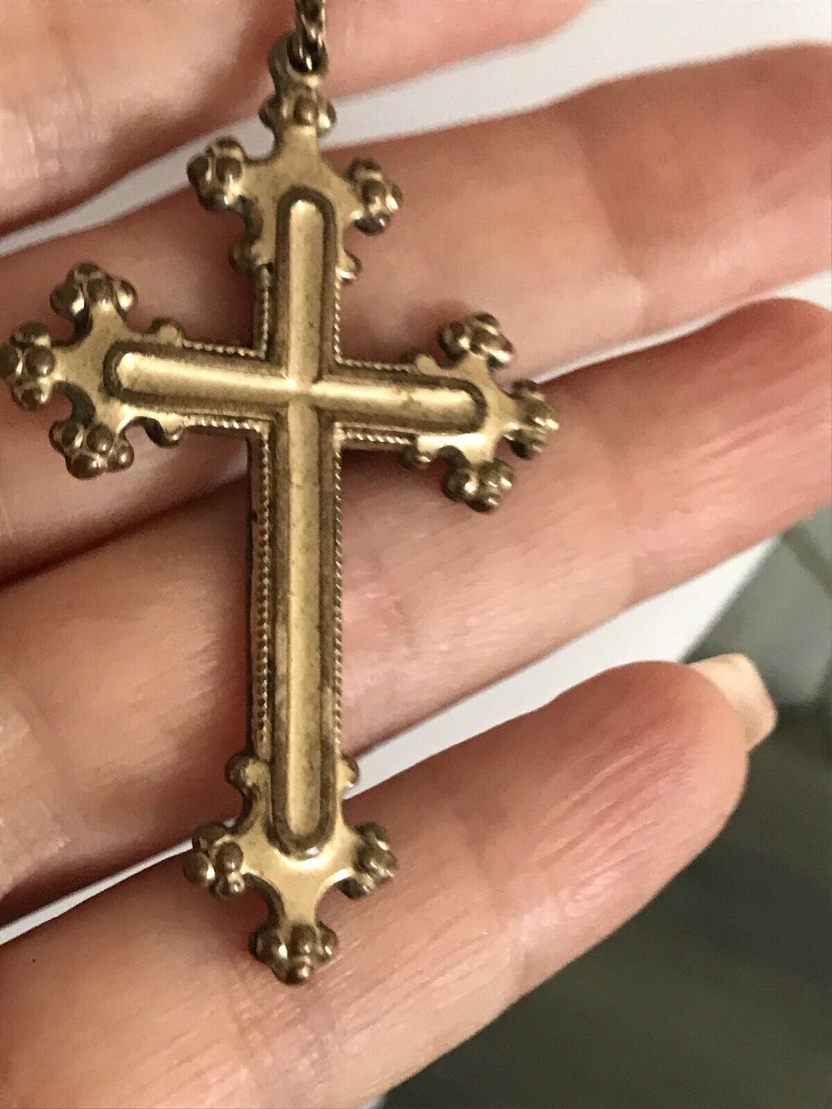 Antik Alt Amerik. Doublè Kreuz Anhänger schön Farbe gold